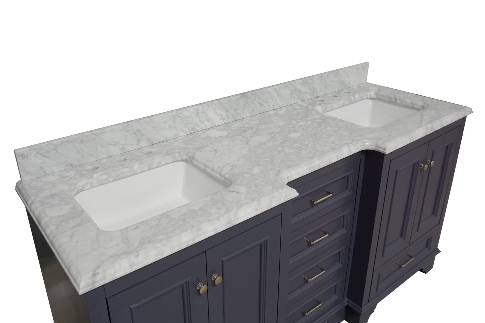 Nantucket 72-inch Double Bathroom Vanity in Marine Gray with Carrara Marble Top – Includes White Ceramic Sinks for Modern Bathroom | Perfect for Master Bath, Guest Bath & Home Renovation