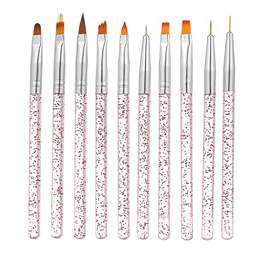 10-Piece Professional Nail Art Brush Set - Acrylic Builder Flat Gradient Line Painting Pens for UV Gel & Manicure Design | Perfect for Salon, Home DIY & Nail Art Enthusiasts