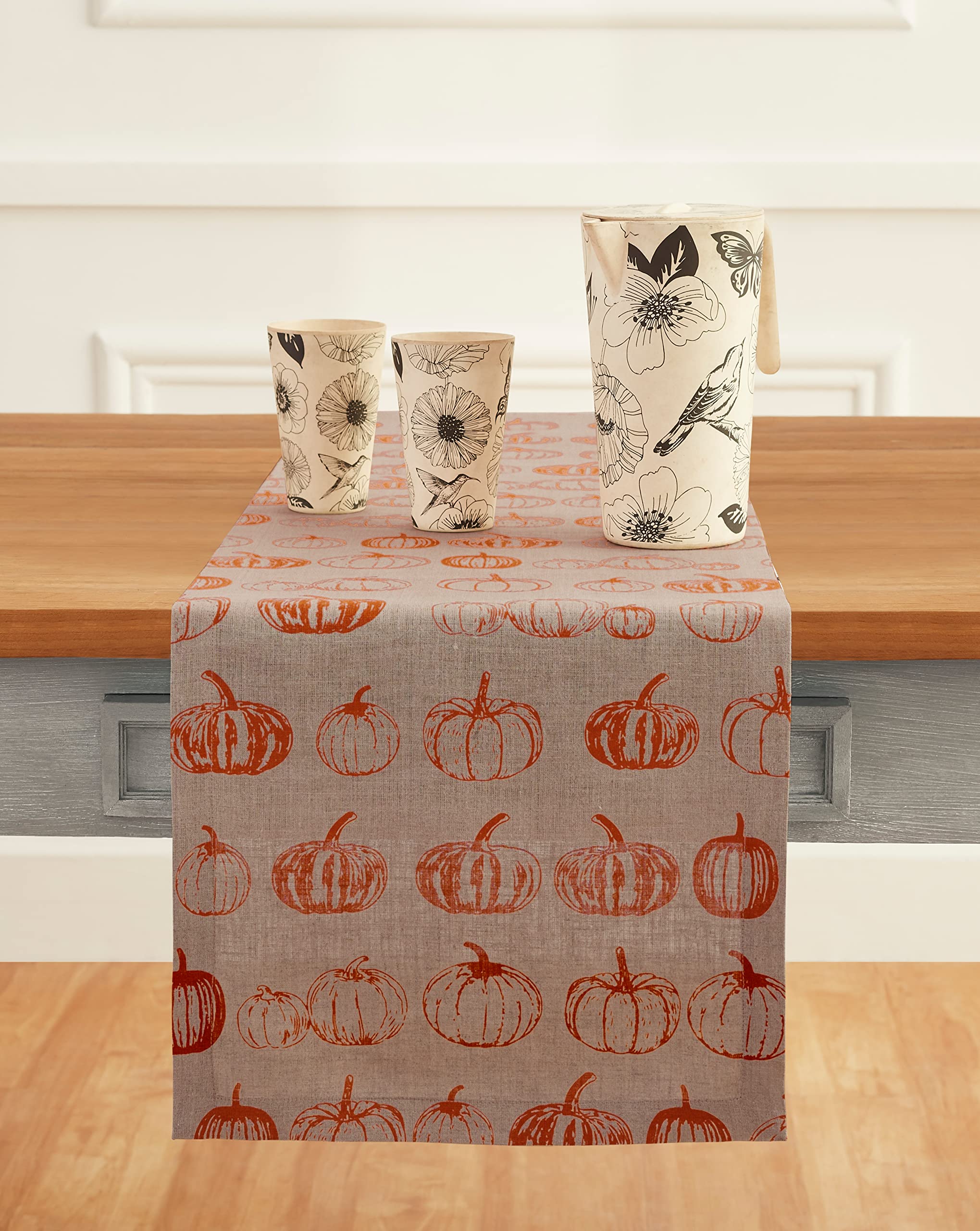 Solino Home 14x72 Inch Fall Table Runner - 100% Pure European Flax Linen Pumpkin Patch Table Runner for Thanksgiving, Autumn Decor, Kitchen, Dining & Coffee Table - Perfect for Holiday Decorations & Seasonal Home Styling