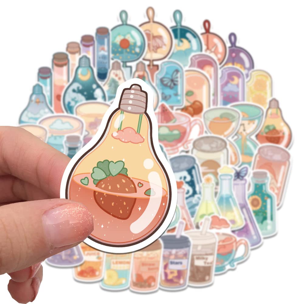 50 Pcs Kawaii Cartoon Drink Stickers - Waterproof Aesthetic Decals for Water Bottles, Laptops, Phone Cases - Perfect for Scrapbooking, Journaling & DIY Decor - Trendy Kawaii Stickers for Teens, Students & Office Use