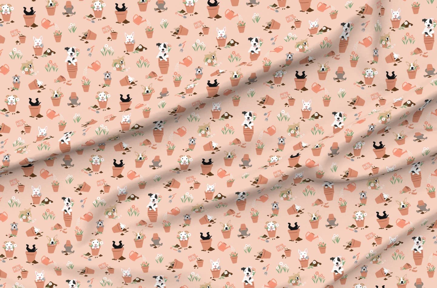 Garden Peach Flowers Dog Print Velvet Fabric by The Yard - Spring Decor & Upholstery