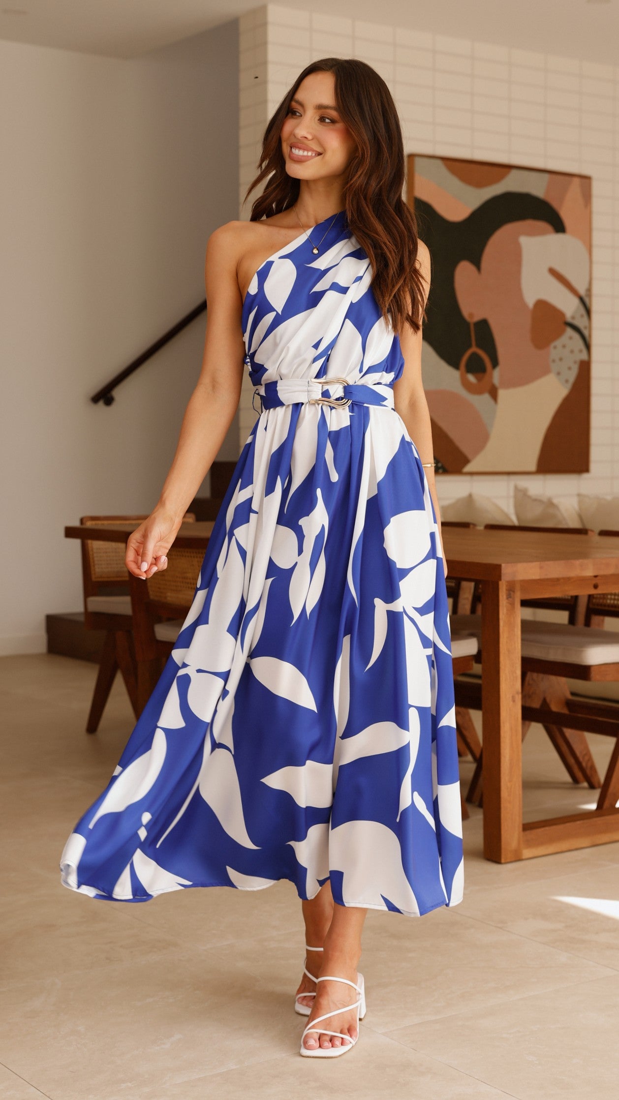 Hadas Maxi Dress - Cobalt & White Floral Print Summer Dress for Women | Perfect for Beach, Vacation & Casual Wear