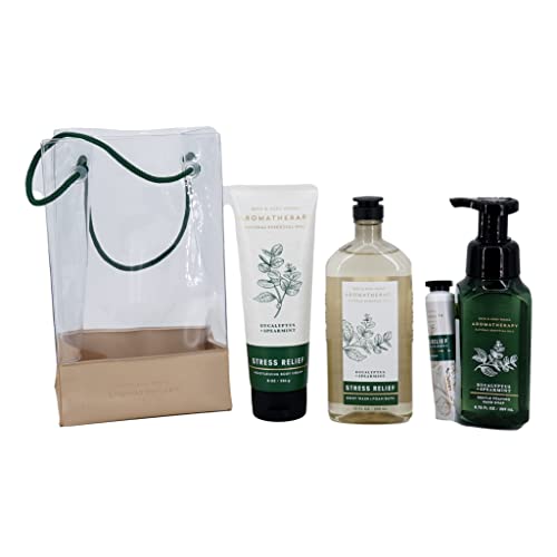 Bath & Body Works Eucalyptus Spearmint Gift Set - Ultra Shea Body Cream, Body Wash & Foam Bath, Gentle Foaming Hand Soap & Hand Cream in Transparent Gift Bag - Perfect for Spa Day, Relaxation & Holiday Gifts