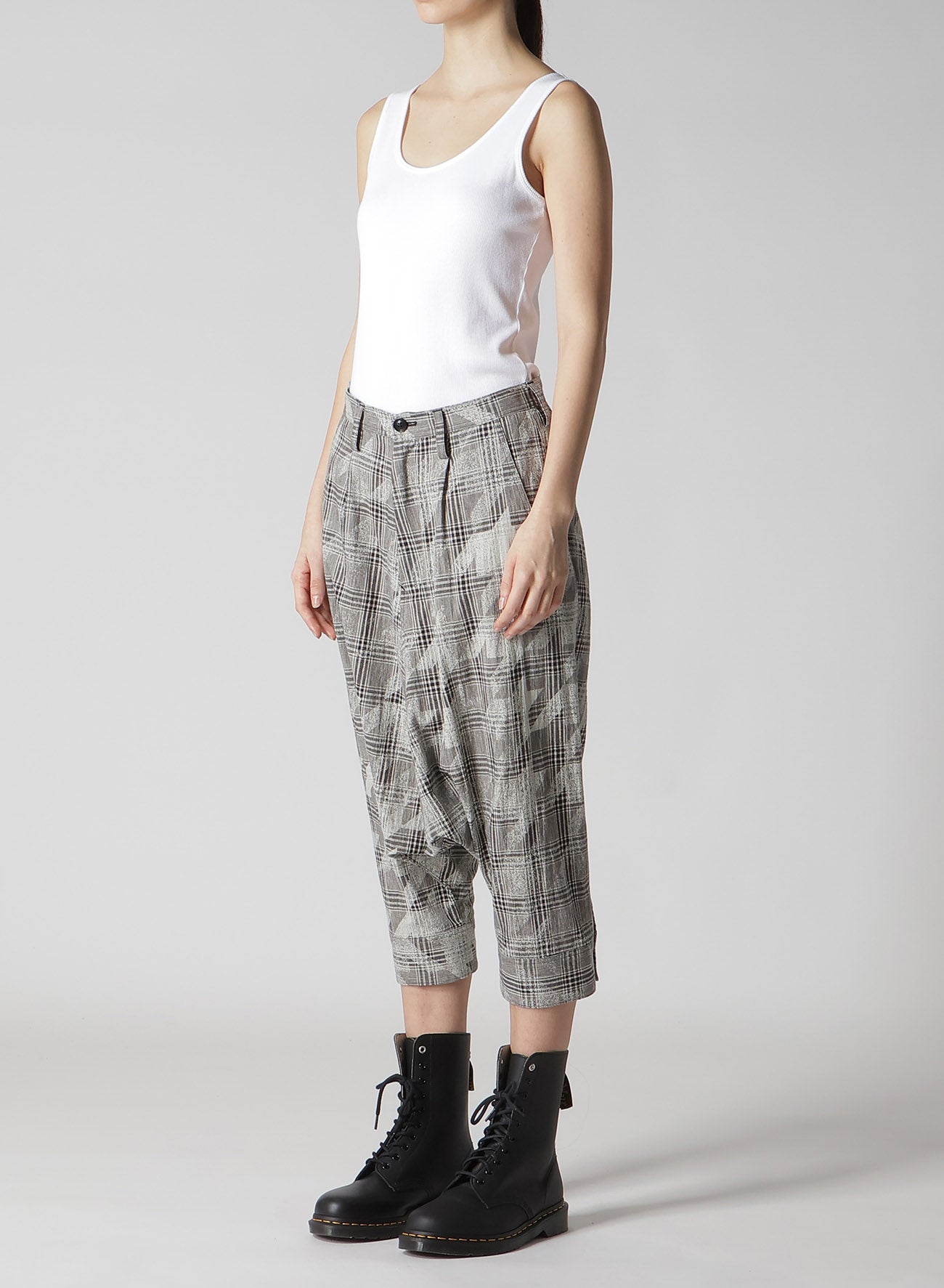 Stylish Cotton Linen Plaid Houndstooth Sarouel Pants with Cuffed Hem - Perfect for Casual Wear, Street Fashion & Boho Outfits