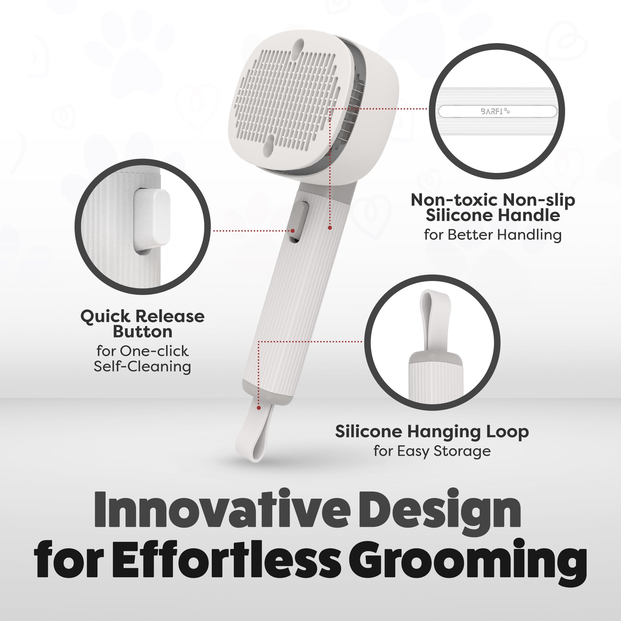 Self-Cleaning Pet Brush - BARFI Shedding Tool with Massager for Cats & Dogs - Home Grooming Essential
