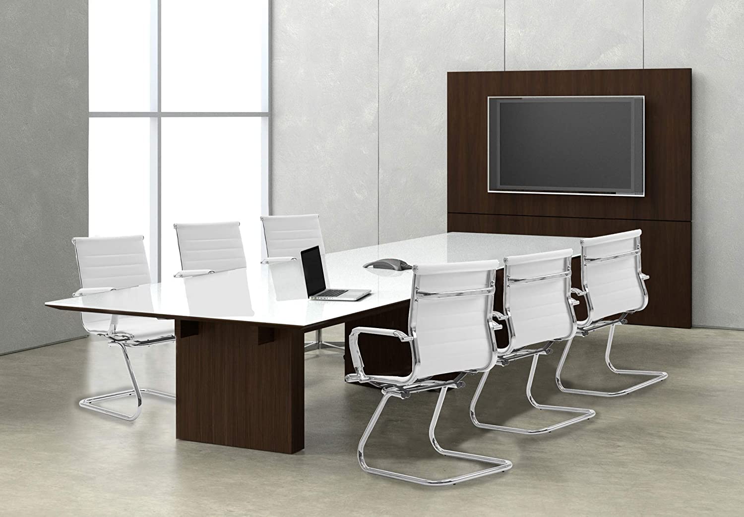 Guyou 4-Piece Office Guest Chairs Set - Mid Back PU Leather Conference Chairs with Metal Legs & Sled Base - White Reception Room Furniture for Waiting Areas, Lobbies & Meeting Spaces