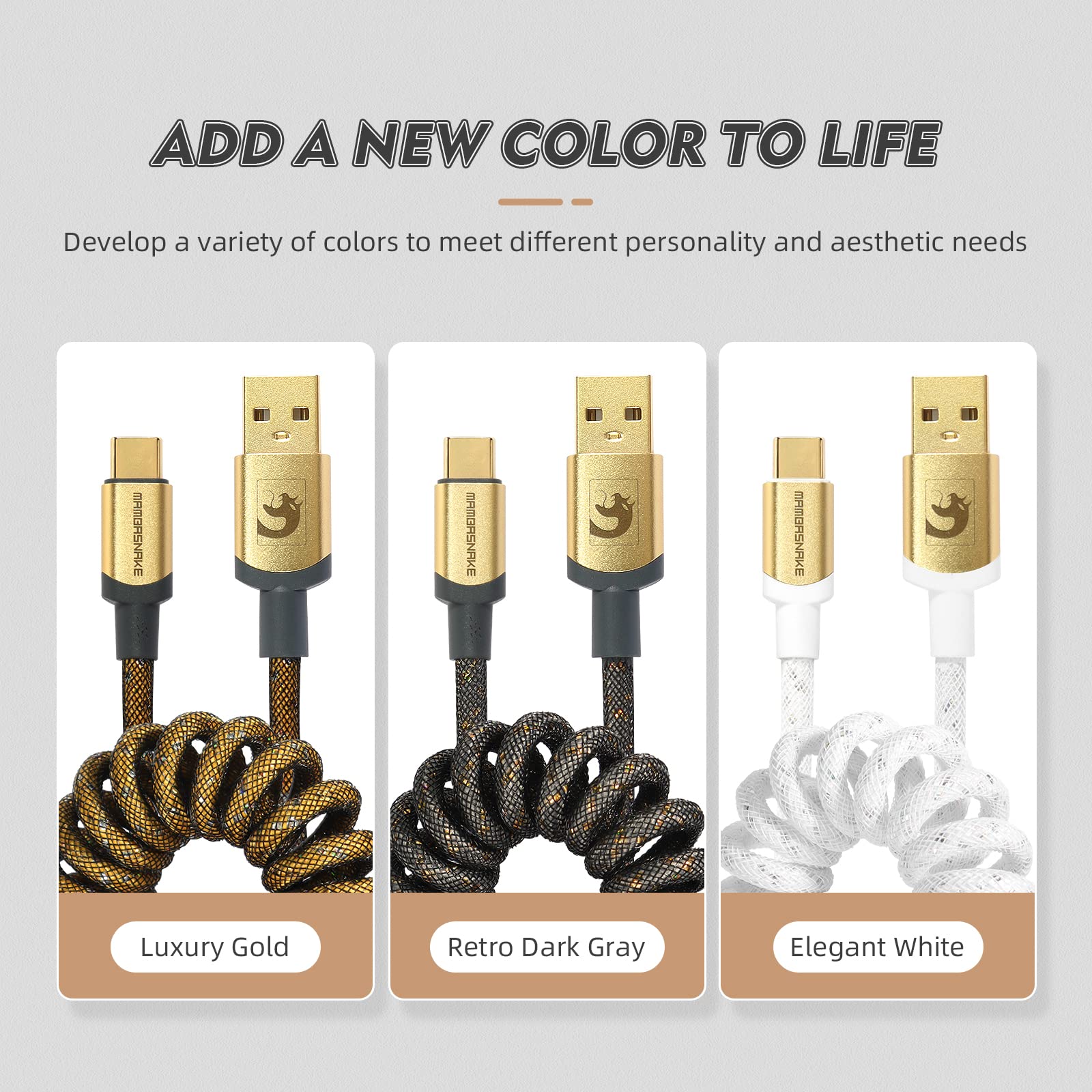 MAMBASNAKE C03 USB-C Gaming Keyboard Cable - Nylon Braided, Aviator Connector for Mechanical Keyboards | Esports & Streaming Setup