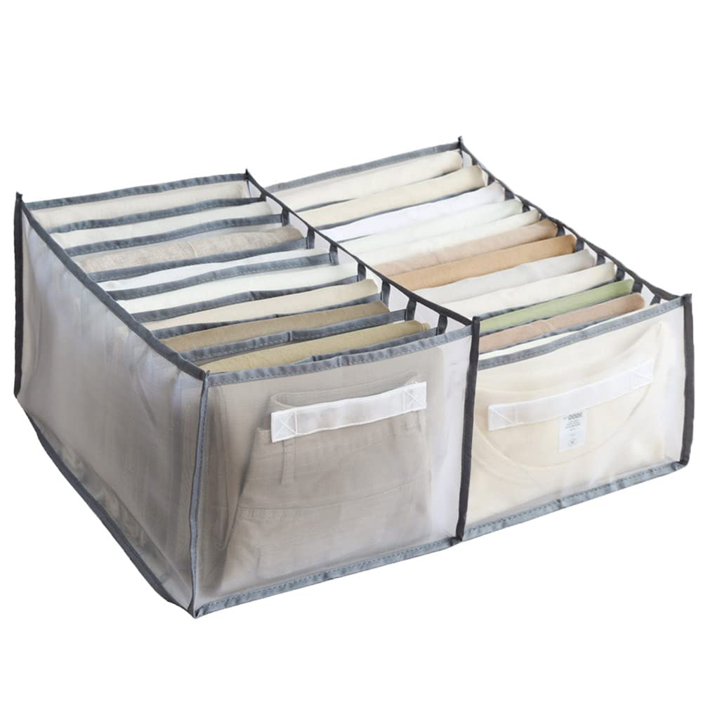 Washable & Foldable Mesh Wardrobe Organizer for Clothes - 9 Grid & 12 Grid Storage Box for Jeans, Shirts, Skirts | Space-Saving Drawer Divider | Perfect for Closet, Bedroom & Travel Organization (Gray)