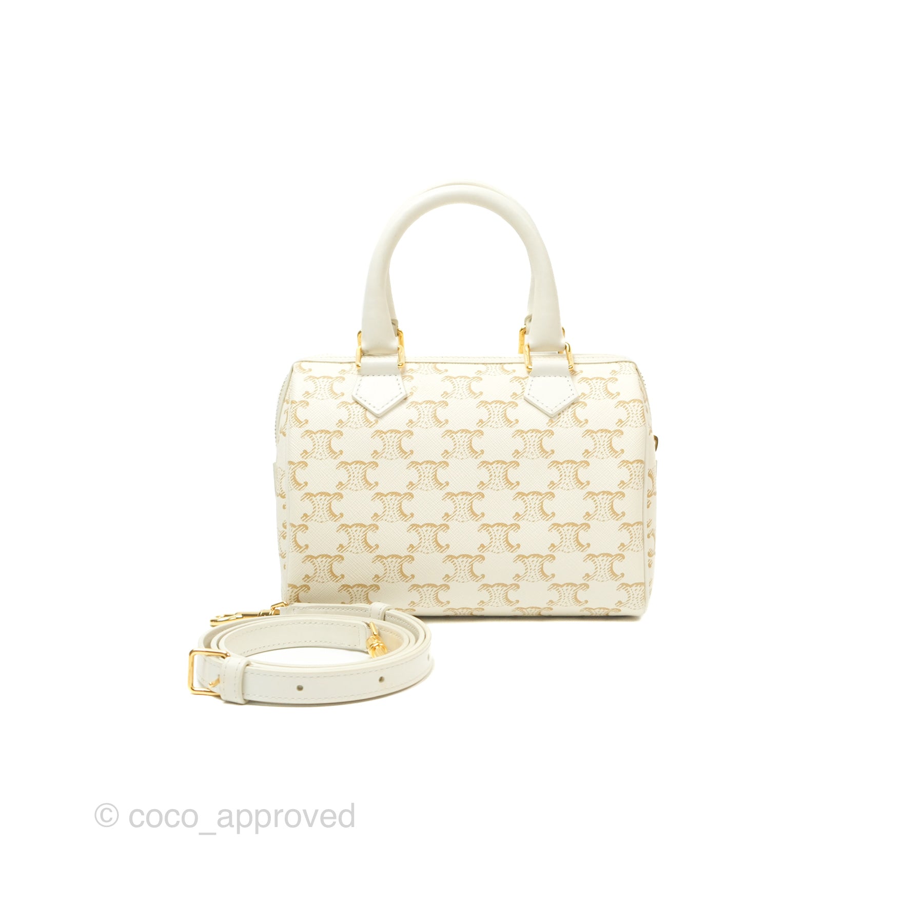 Celine Small Triomphe Canvas Boston Bag in White Calfskin Leather - Luxury Crossbody Handbag for Women, Perfect for Work, Travel & Everyday Use