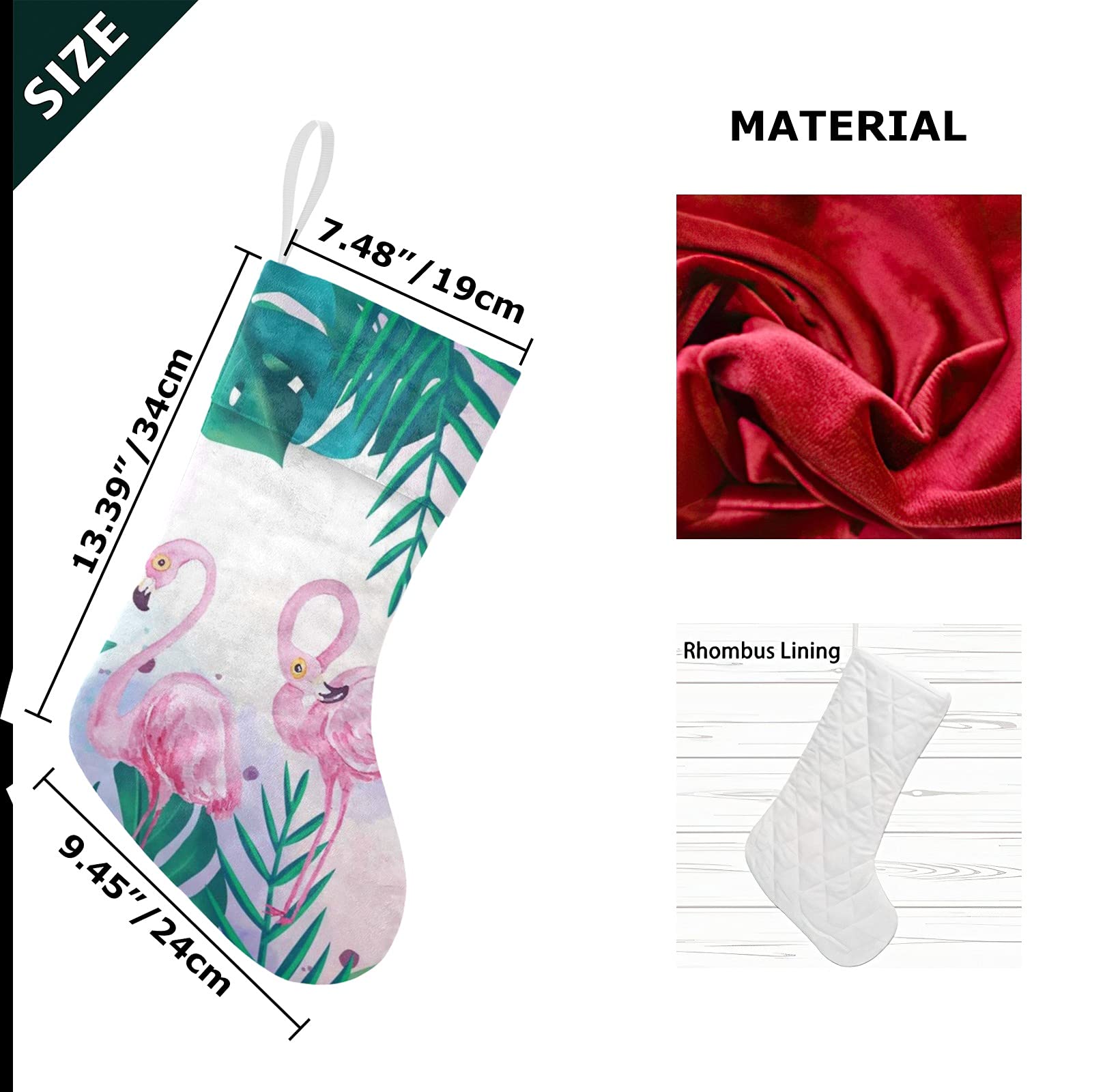 Pink Flamingo & Palm Tree Christmas Stockings - Large Family Holiday Stocking for Adults, Kids, Babies & Pets - Perfect for Girls, Boys & Xmas Decorations - Ideal for Fireplace Mantel, Gift Exchange & Festive Home Decor