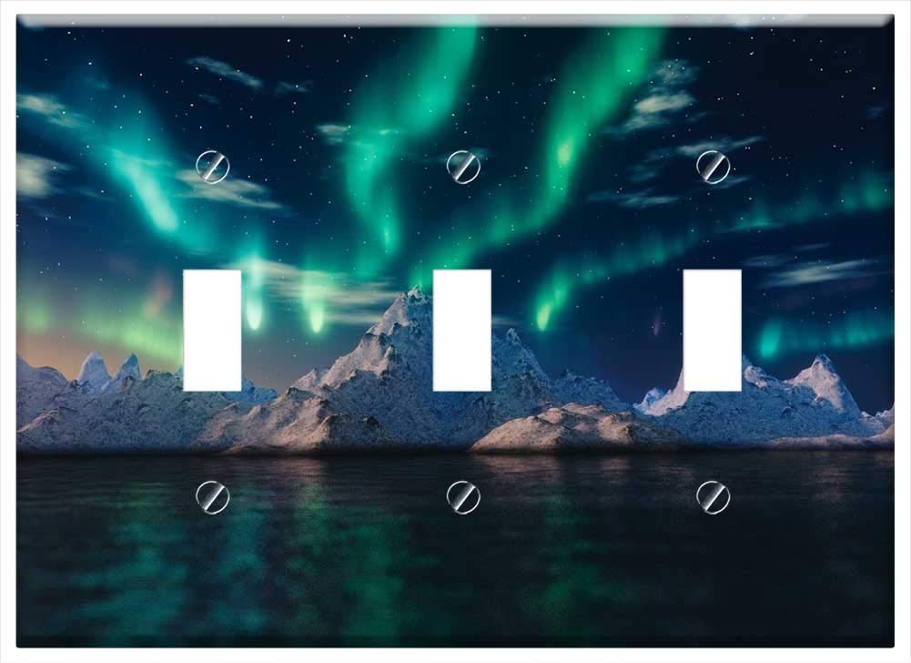 Northern Lights Aurora Borealis Triple Toggle Switch Plate Cover - Decorative Wall Plate for Home & Office - Perfect for Bedroom, Living Room, Kitchen Decor