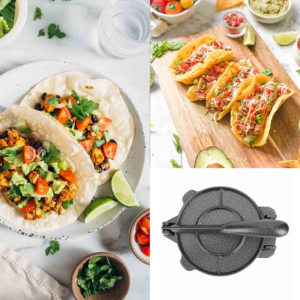 Cast Iron Tortilla Press - 6.5 Inch Heavy Duty Tortilla Maker for Homemade Tortillas, Roti, Flatbread, Pitas, Pancakes & Pizza Dough | Perfect for Mexican, Indian & Middle Eastern Cuisine | Kitchen Essential for Authentic Recipes