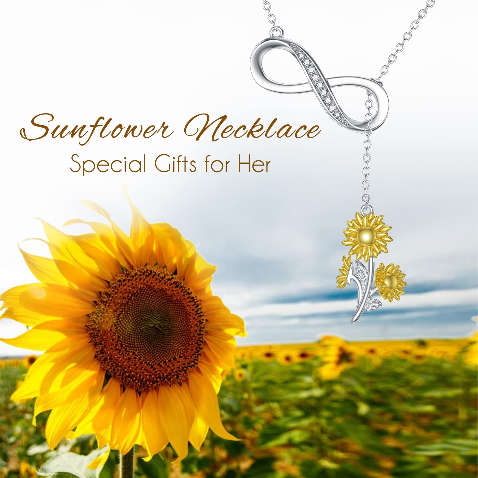 OCJ Birth Flower Necklace - 925 Sterling Silver Infinity Y-Necklace for Women | Personalized Birth Month Jewelry | Perfect Birthday, Graduation & Mother's Day Gift for Mom, Wife, Girlfriend & Best Friend | Elegant Everyday Wear & Special Occasion Jewelry