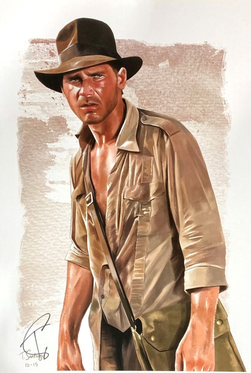 Authentic Harrison Ford 13x19 Indiana Jones Lithograph Signed by Tony Santiago - Perfect for Movie Memorabilia Collectors & Home Theater Decor