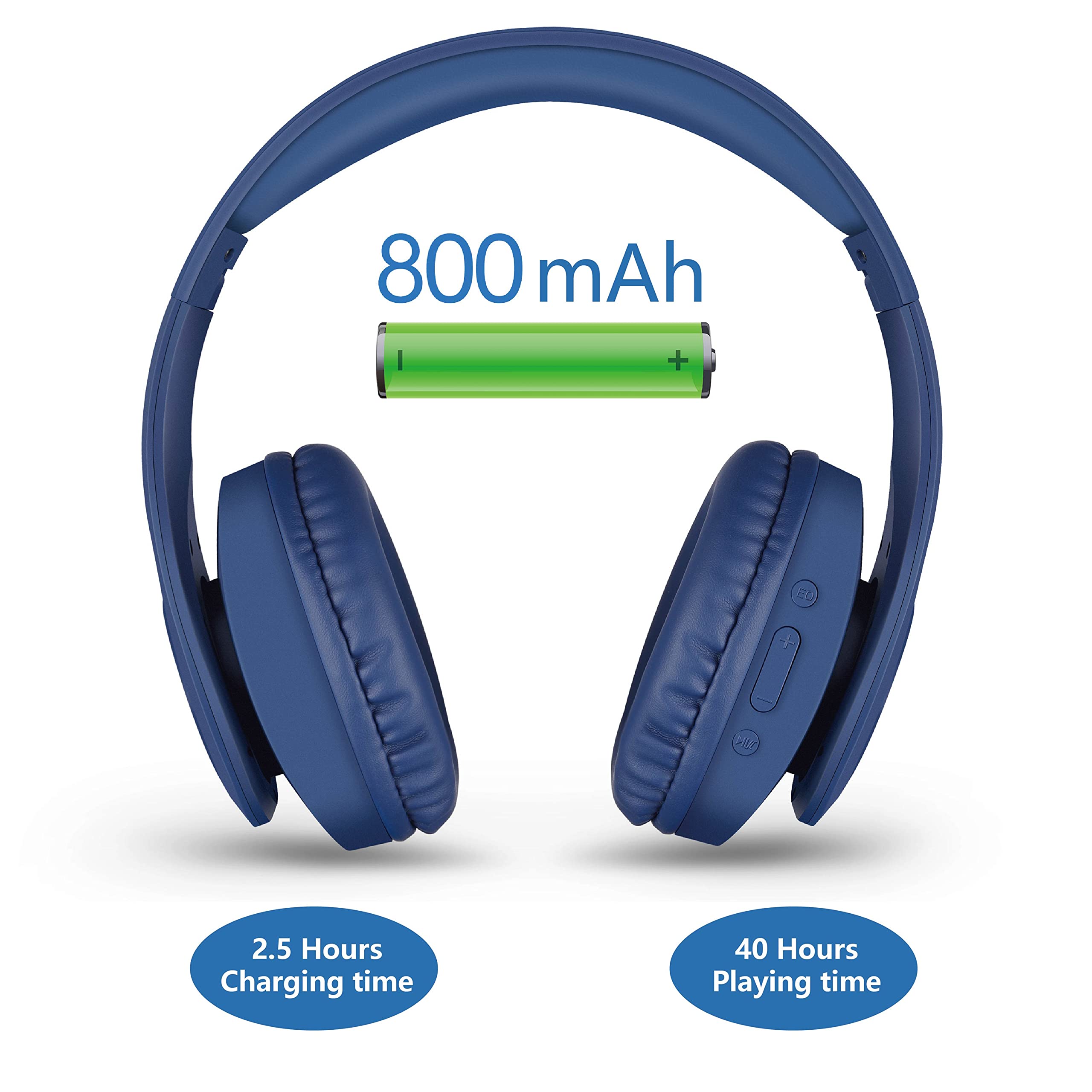 Pollini 40H Wireless Bluetooth Headphones - 40H Playtime, Foldable Over-Ear Headset with Mic, Deep Bass & Memory-Protein Earmuffs for Phone/PC - Perfect for Workouts, Commuting & Gaming (Dark Blue)