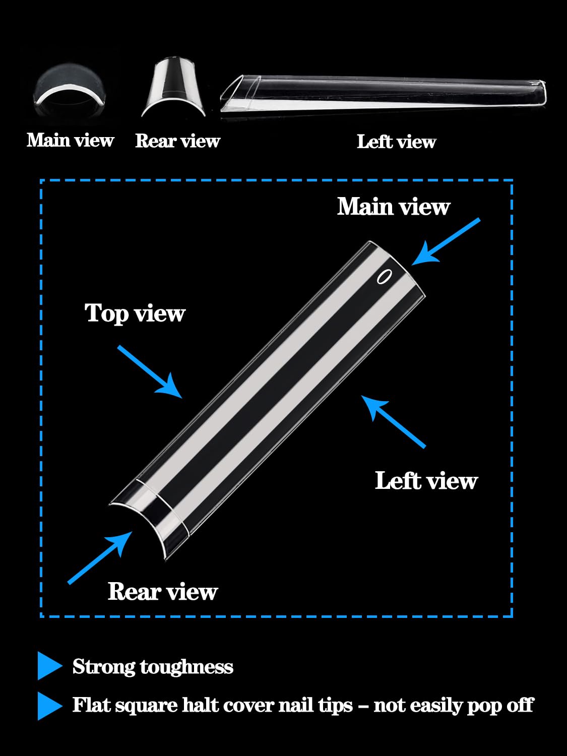 240PCS No C Curve Square Nail Tips - XXXL Half Cover Clear Acrylic Nails for Salon & DIY - 3XL Straight Tapered Square Fake Nails Set with 12 Sizes - Perfect for Professional Nail Art, Manicures, and Home Use