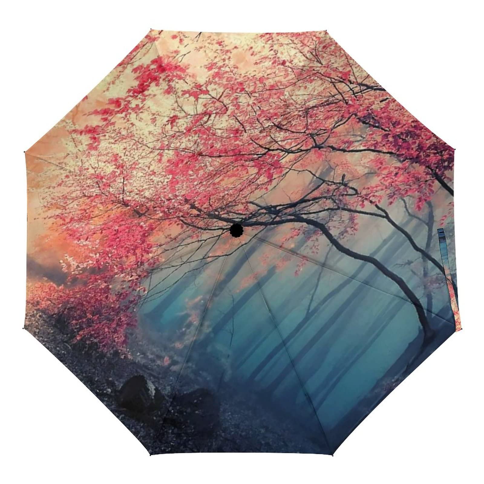 Windproof Compact Travel Umbrella with Auto Open/Close - Waterproof 8 Ribs Portable Umbrella for Hiking, Commuting & Outdoor Adventures - Scenic Mountains Design