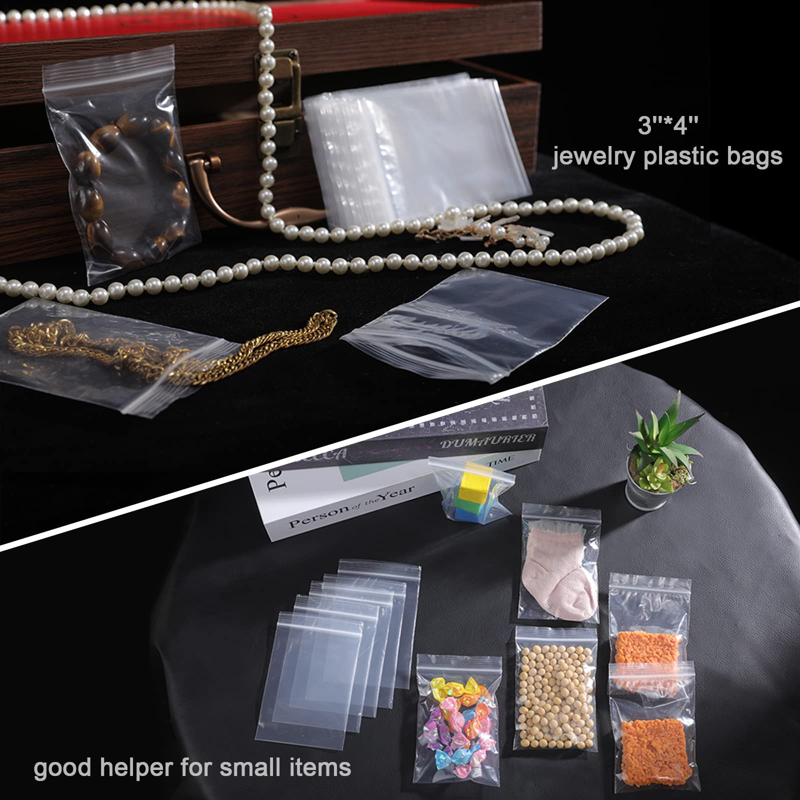 JINYONBAG 3x4 Inch Small Plastic Bags - 400pcs Clear Reusable Baggies for Jewelry, Pills, Coins & Candy | Transparent Storage Solution for Organizing Small Items at Home, Office or Travel