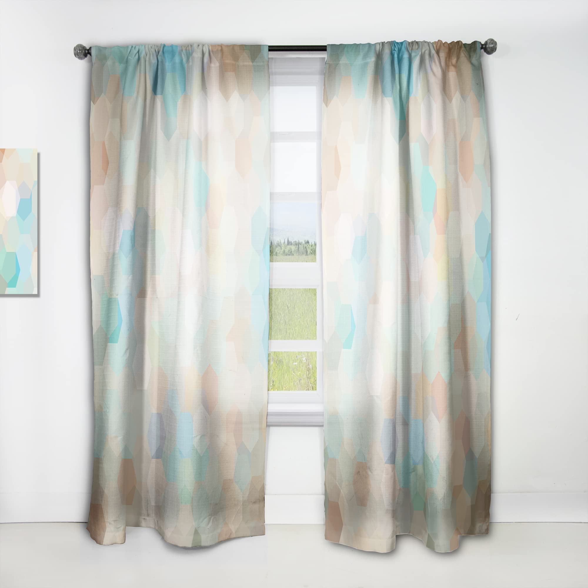 DesignQ Honeycomb Geometric Pattern Thermal Insulated Curtains - Pastel Color Cluster, 52x95 Inch Single Panel for Bedroom & Living Room - Energy Saving, Noise Reducing & Blackout Drapes for Home Decor