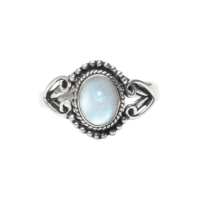 Rainbow Moonstone Silver Ring for Women - Handmade Bohemian Jewelry Size 8 - Perfect Christmas Gift, Anniversary Present & Special Occasion Gift for Her - Elegant Everyday Wear & Boho Chic Outfits