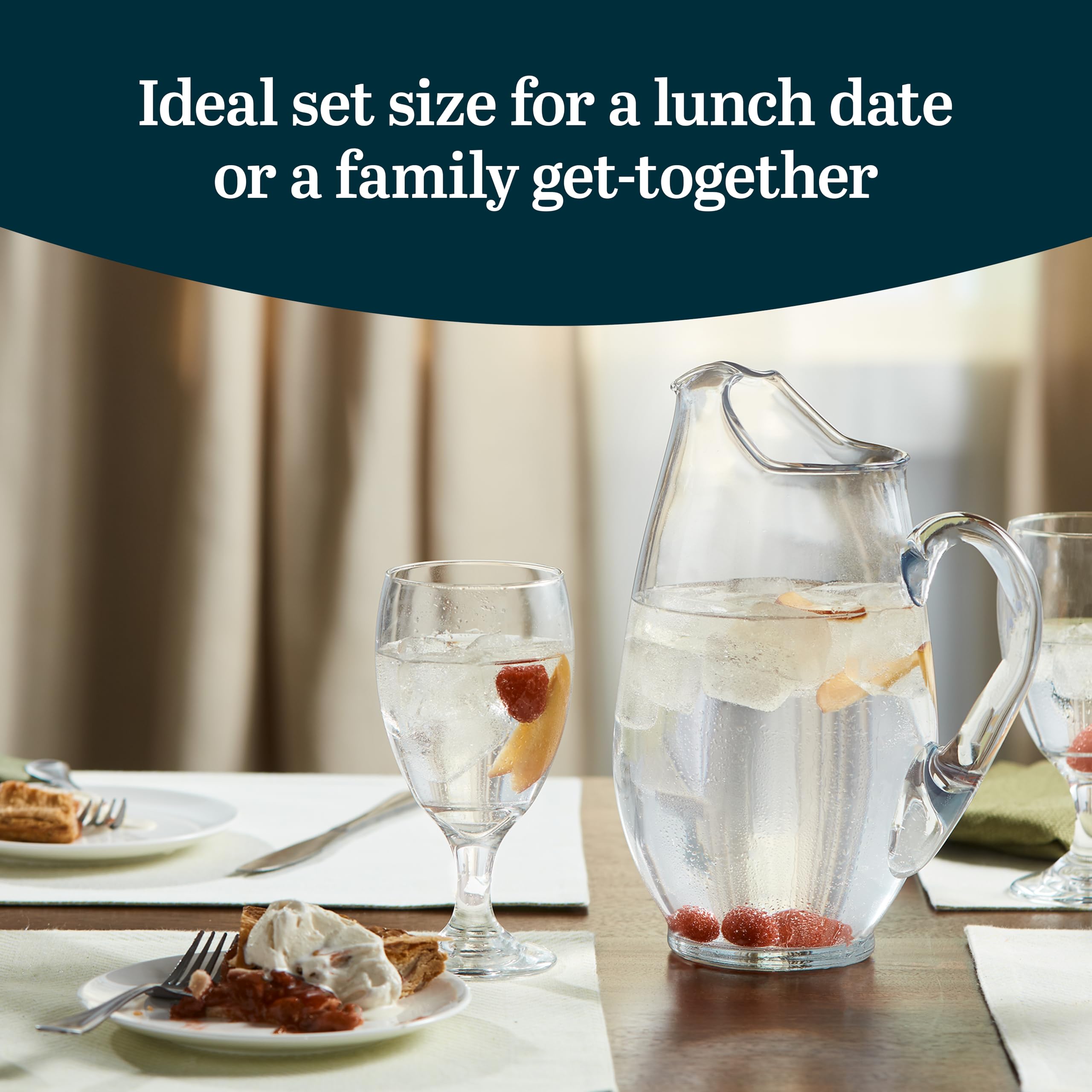 Libbey Carolina 6-Piece Glass Goblet Set with Large Pitcher - Clear Elegant Water Goblets & Modern Lemonade Jar for Parties, Weddings & Casual Gatherings - Perfect for Entertaining, Home Decor & Hosting Guests