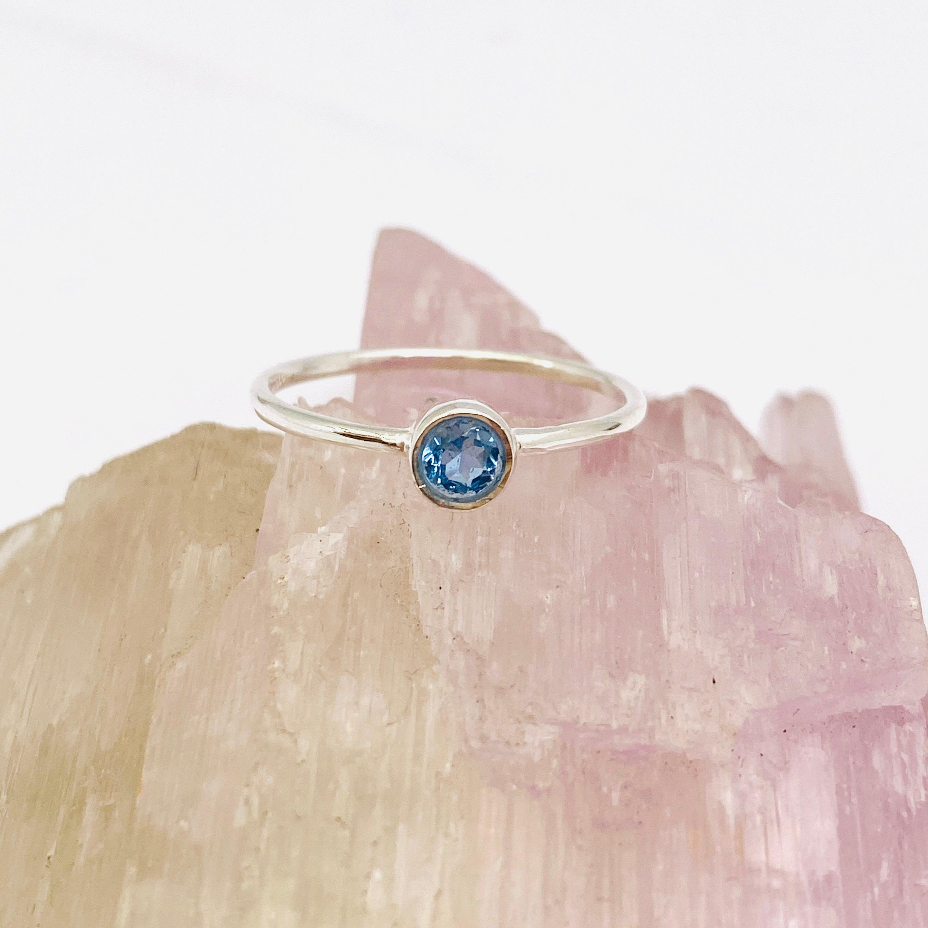 Blue Topaz Round Faceted Fine Band Ring 925 Sterling Silver - Elegant Jewelry for Women, Perfect for Engagement, Wedding, Anniversary & Everyday Wear
