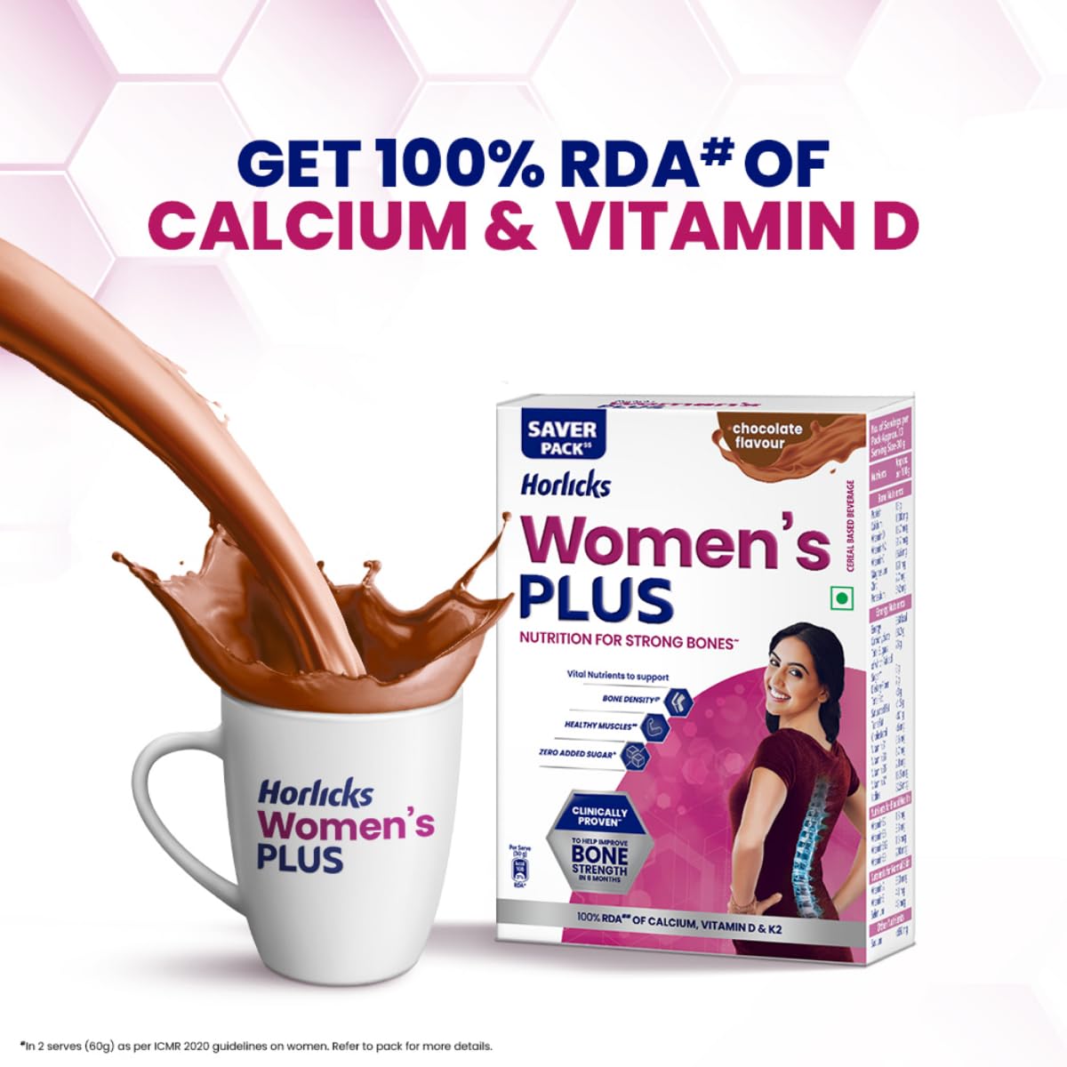 Horlicks Women's Plus Chocolate Nutrition Drink Powder 400g Refill Pack - Calcium & Vitamin D for Strong Bones, No Added Sugar | Ideal for Women's Health, Pregnancy & Lactation Support