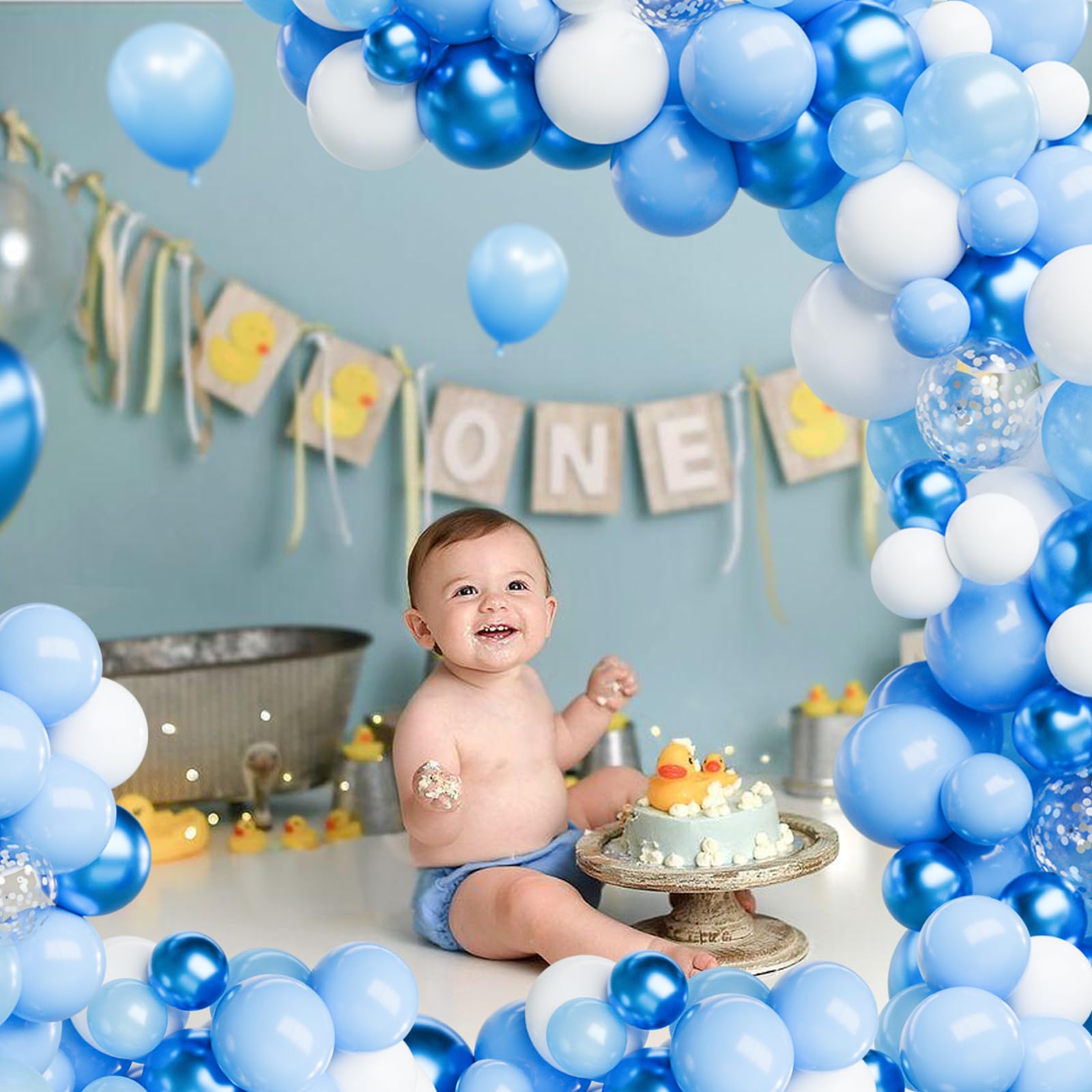 Blue and White Balloon Garland Arch Kit - 120pcs Light Blue & White Balloons Set with Different Sizes | Perfect for Baby Showers, Birthday Parties, Bridal Showers & Anniversary Decorations