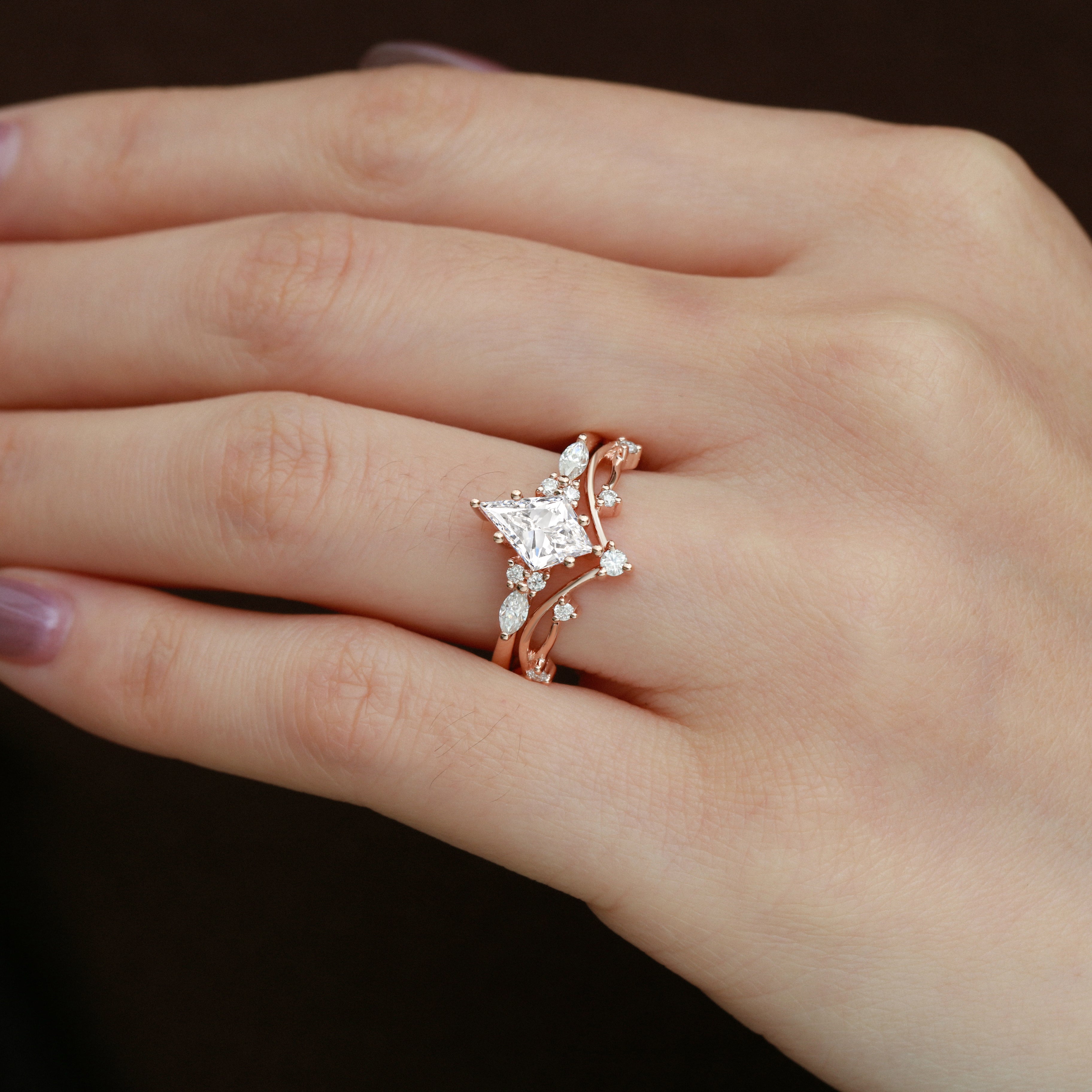 1.0ct Kite-Shaped Lab Grown Diamond Cluster Engagement Ring Set (2-Piece) - Perfect for Proposals & Anniversary Gifts