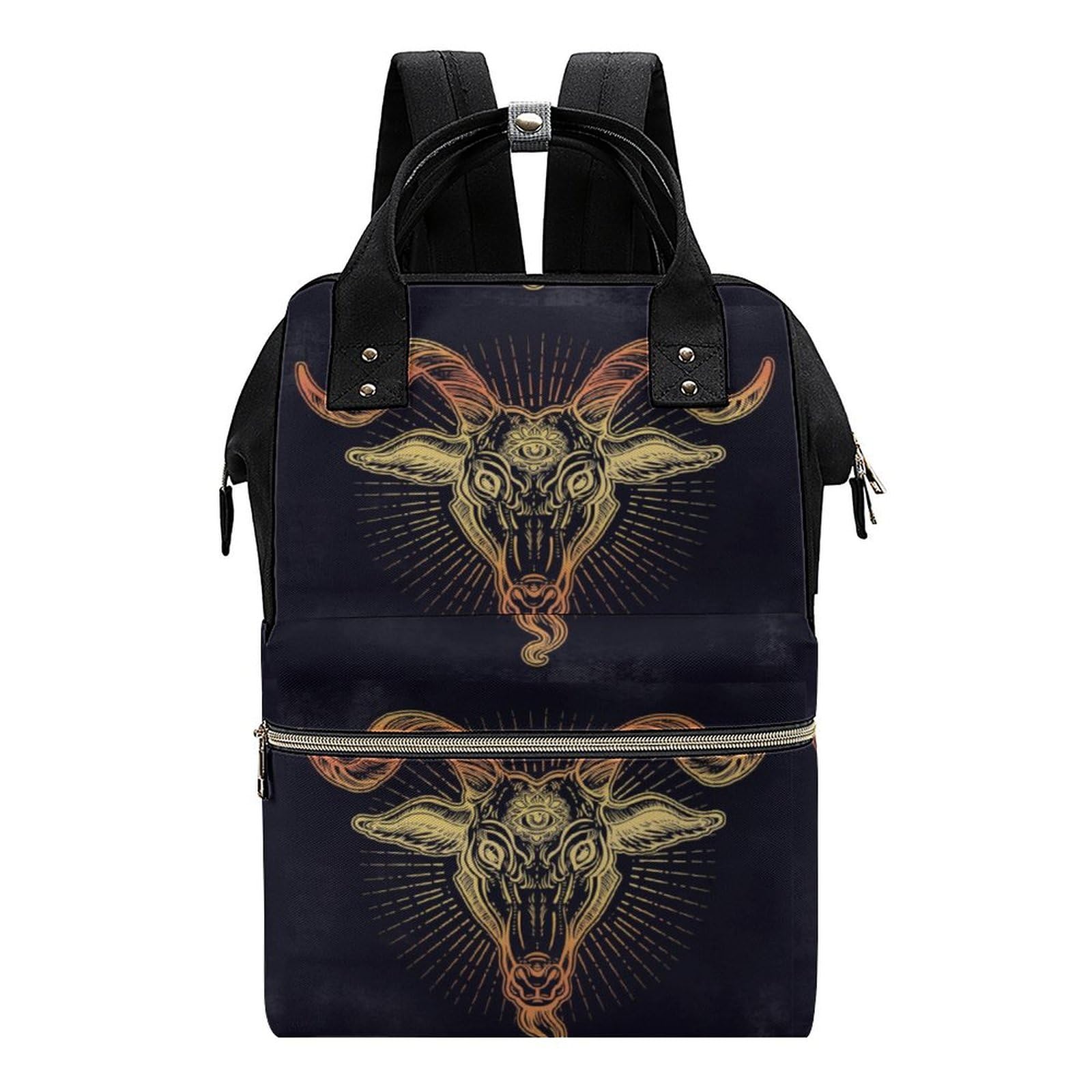 Large Waterproof Baphomet Satan Goat Backpack for Women - Travel Bag with Bottle Pocket | Gothic Occult Fashion Accessory for College, Music Festivals & Outdoor Adventures
