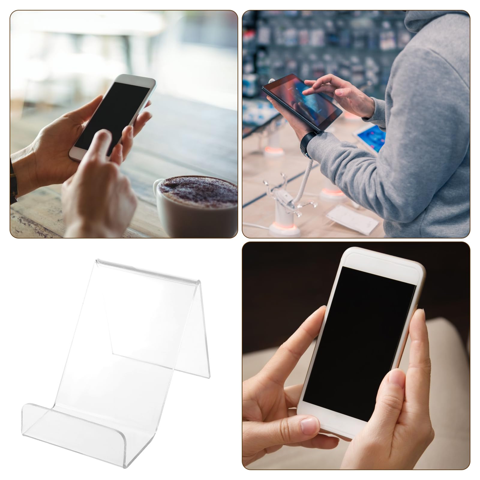 Housoutil 20PCS Clear Acrylic Phone Stand Holder for Desk - Sturdy Cell Phone Stand for Home, Office, and Desk Display - Perfect for Video Calls, Streaming, and Hands-Free Viewing