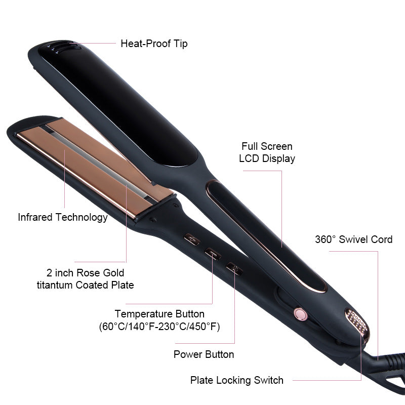 Infrared Hair Straightener with LCD Display - Black Wide Plate Flat Iron for Smooth & Shiny Hair - Perfect for Home Use & Salon Styling