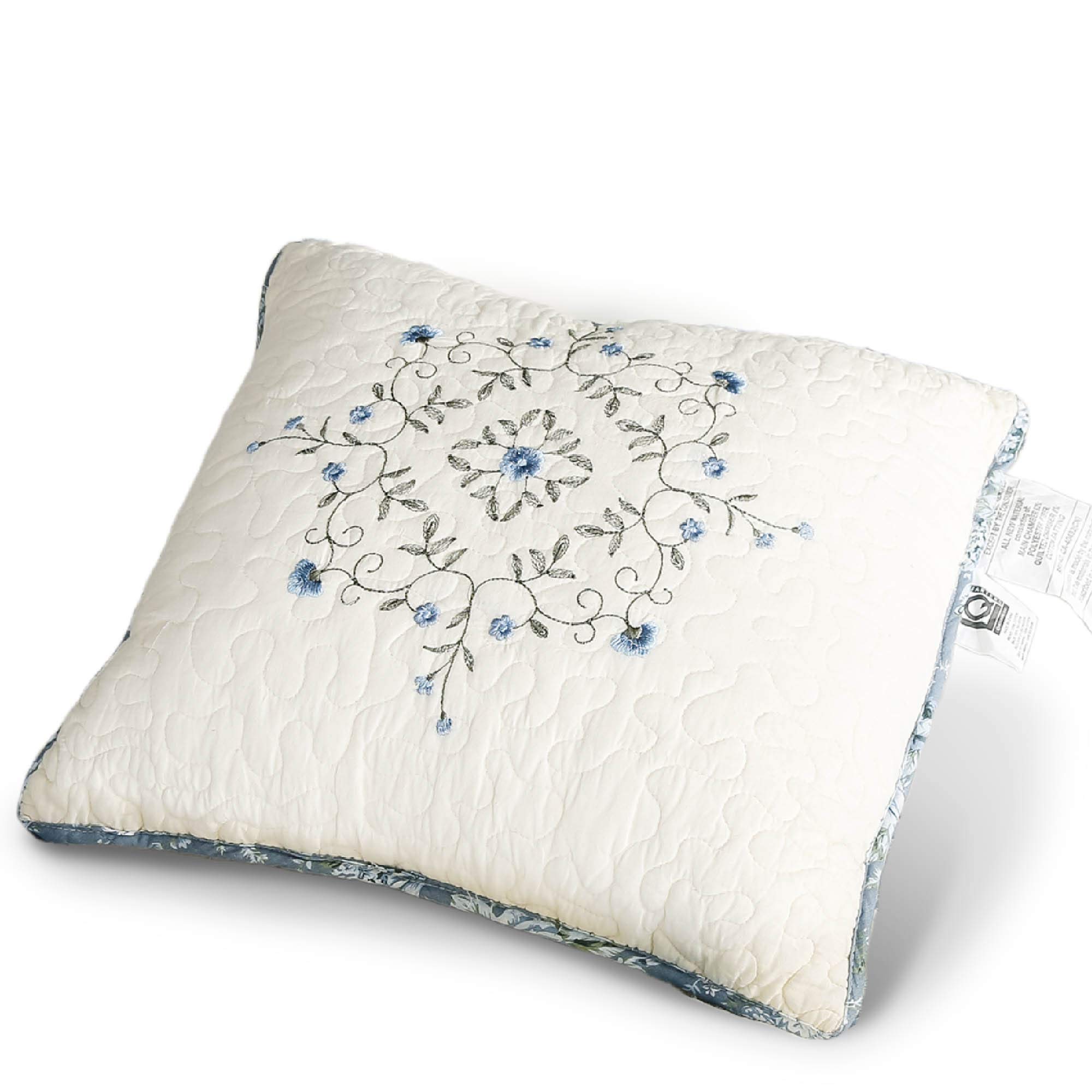 KASENTEX 100% Cotton Patchwork Embroidery Throw Pillow - 18x18 Inch Blue Decorative Cushion Cover | Machine Washable | Perfect for Sofa, Bed, Living Room & Home Decor