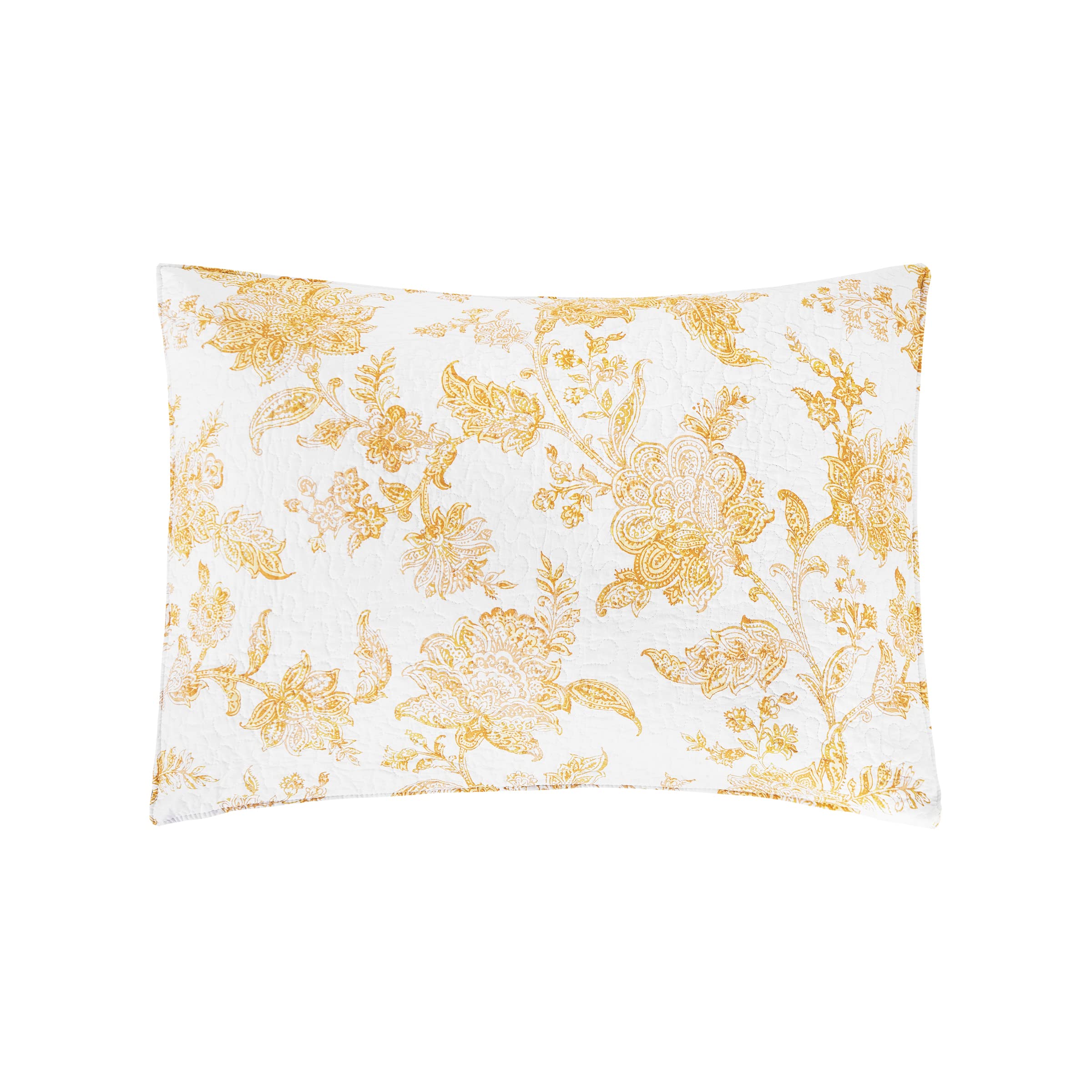C&F Home Miriam Ochre Full/Queen 3-Piece Reversible Quilt Set with 2 Standard Shams - Yellow & White Toile Floral Pattern Reverses to Stripes - Elegant Bedding for Master Bedroom or Guest Room