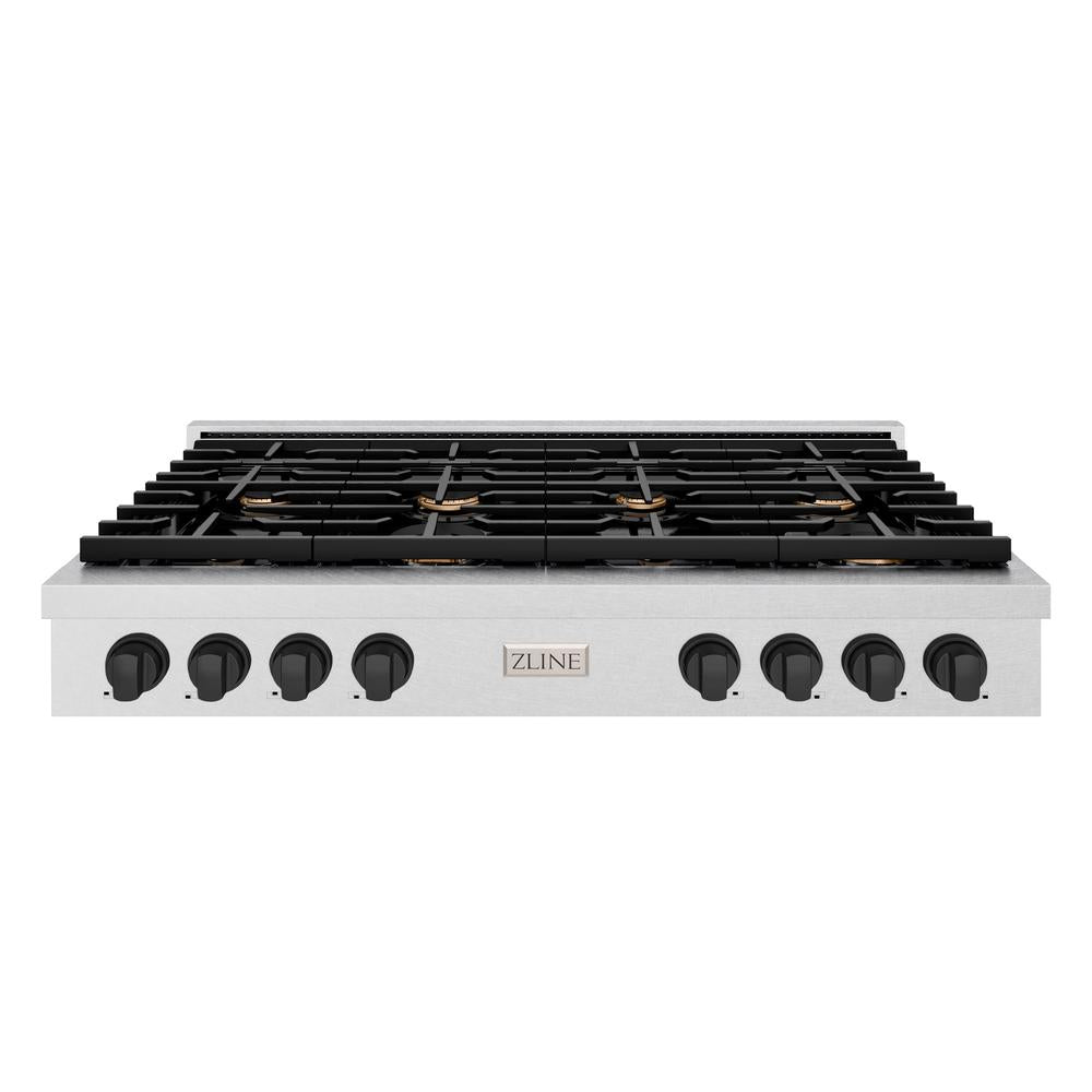 ZLINE 48 Inch Autograph Edition Paramount 8-Burner Gas Rangetop with Porcelain Cooktop - Satin Stainless Steel & Matte Black Accents (SRTSZ 48 MB) | Professional Kitchen Stove for Home Chefs & Commercial Cooking