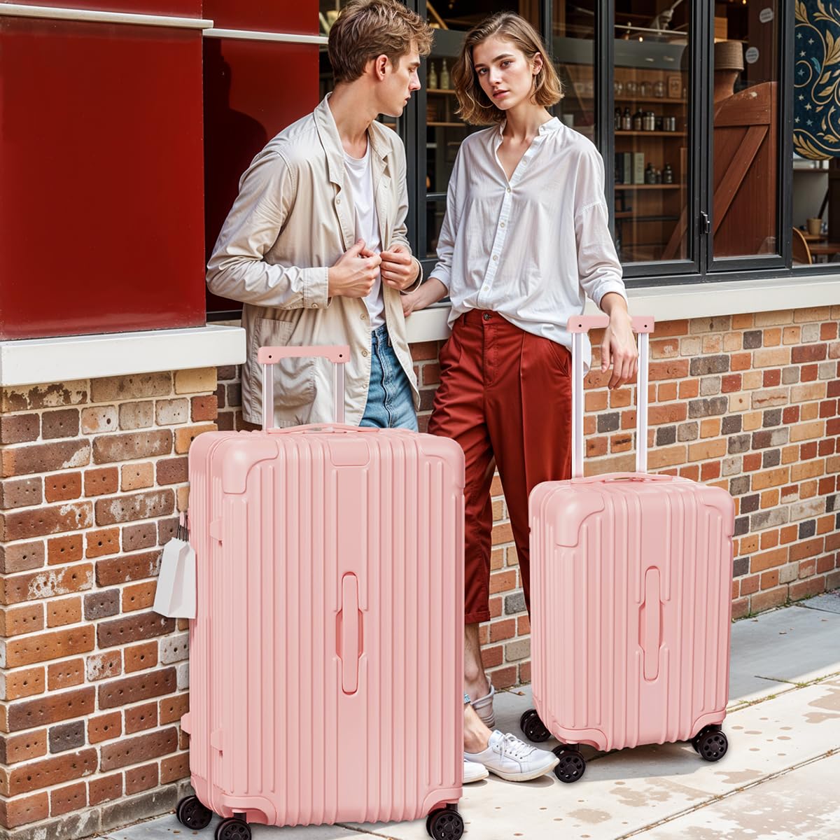 Krute 20 Inch Carry On Luggage - Airline Approved PC+ABS Hardshell Suitcase with 360° Double Spinner Wheels & TSA Lock (Pink) - Perfect for Business Travel, Weekend Getaways & Airplane Cabins