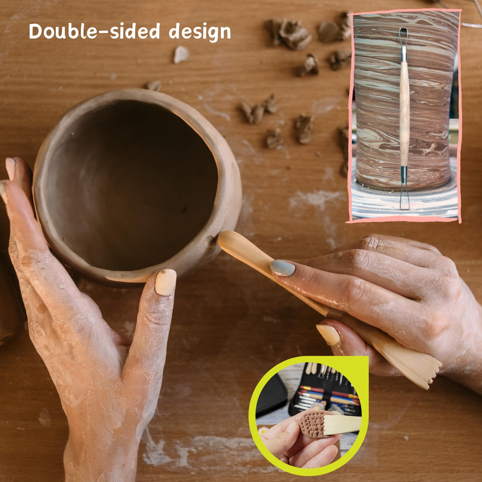 44-Piece Double-Sided Polymer Clay Tools Kit for Sculpting, Pottery & Ceramics - Air Dry Clay Modeling Tools with Carrying Case - Perfect for DIY Crafts, Art Projects & Home Decor