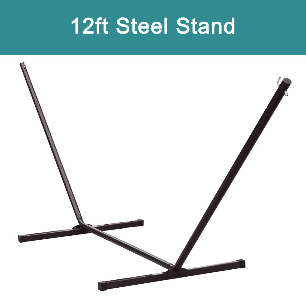 2 Person Heavy Duty Outdoor Hammock with Curved Spreader Bar & Pillow - Portable Hammock Stand for Garden, Backyard, Pool, Beach - Perfect for Relaxing, Camping & Vacation (Green Stripe)