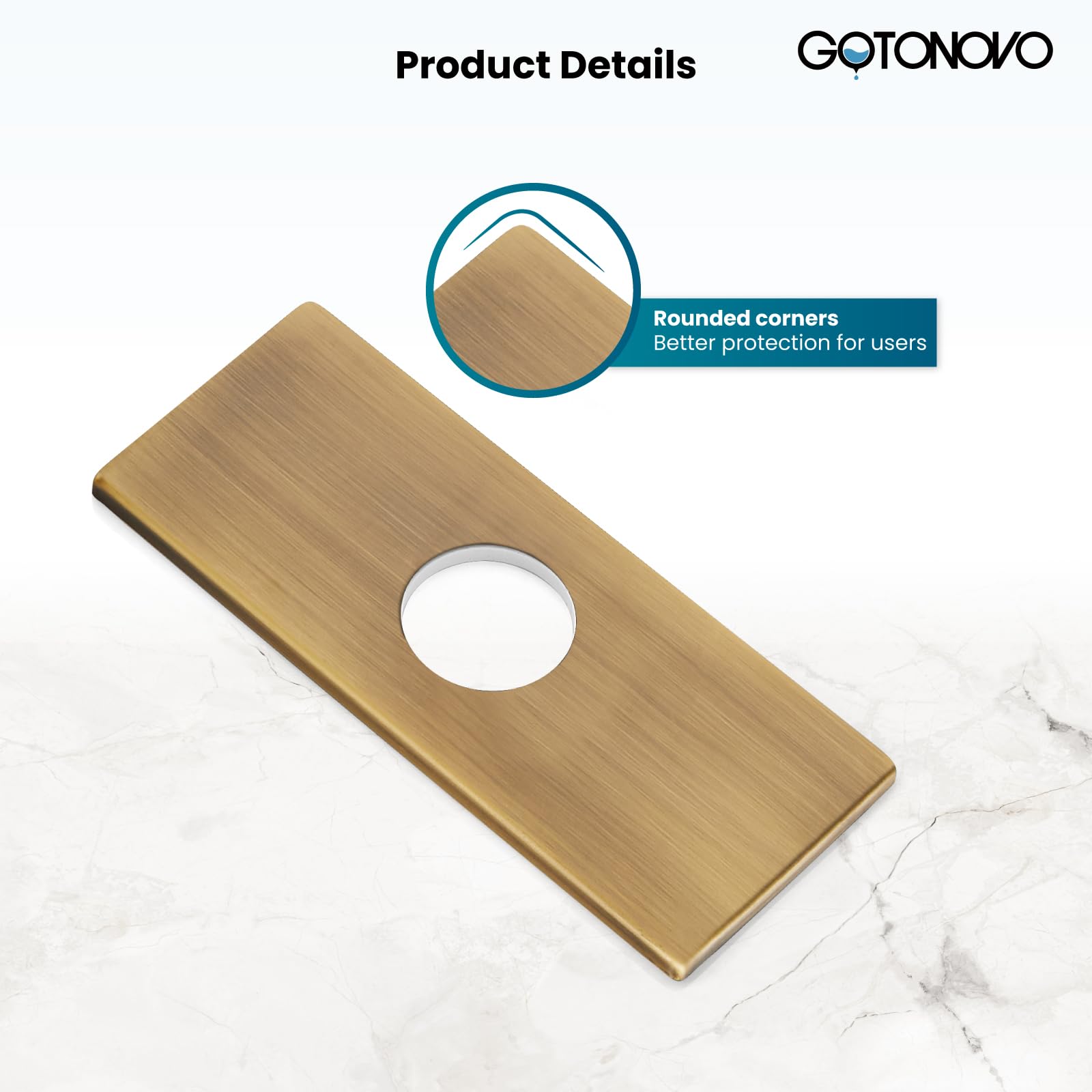 Gotonovo 6 Inch Rectangle Deck Mount Faucet Plate - Antique Brass Faucet Hole Cover for Kitchen & Bathroom Sink (Fits 1-Hole or 3-Hole 4-Inch Centerset) | Perfect for Upgrading Sink Fixtures & Concealing Unused Holes