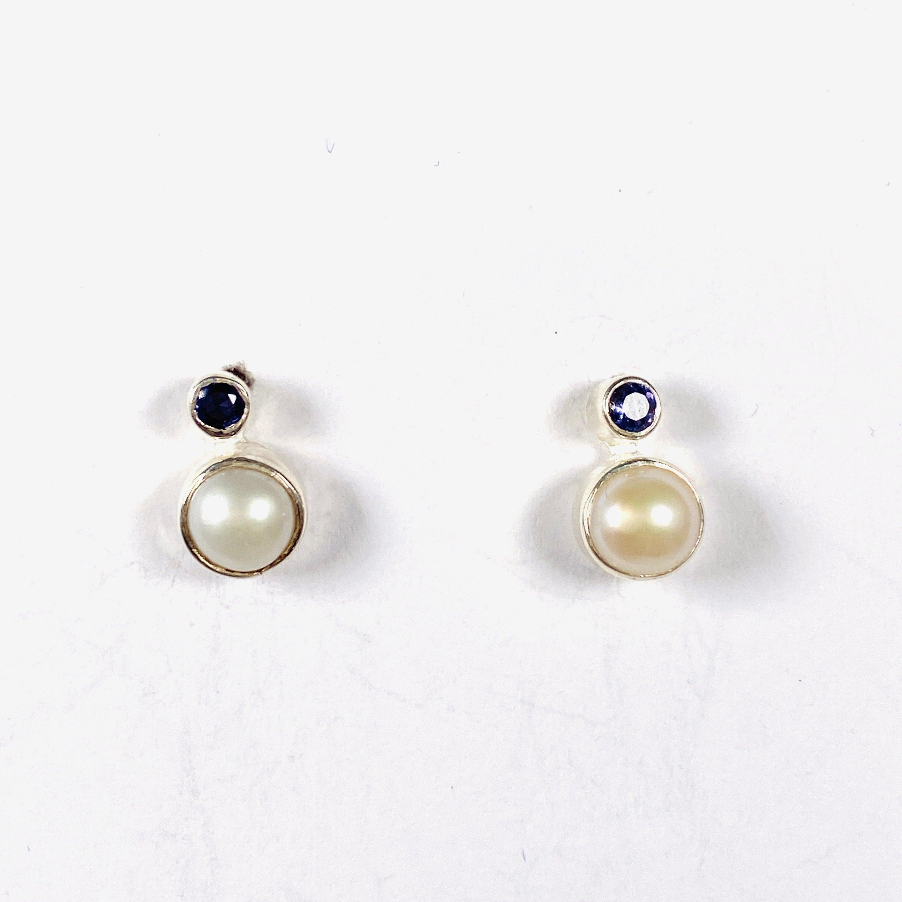 Pearl and Iolite Stud Earrings S259 IO - Elegant Jewelry for Women, Perfect for Weddings, Parties & Everyday Wear