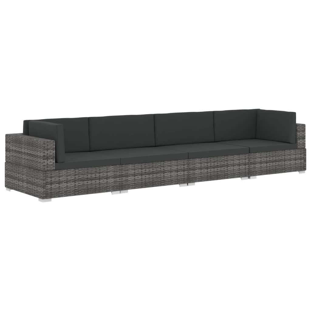 4-Piece Gray Poly Rattan Outdoor Patio Furniture Set with Cushions - Wicker Conversation Sofa & Chairs for Garden, Poolside, Balcony, Backyard, Porch (Indoor/Outdoor Use) - Perfect for Relaxing, Entertaining & Outdoor Gatherings
