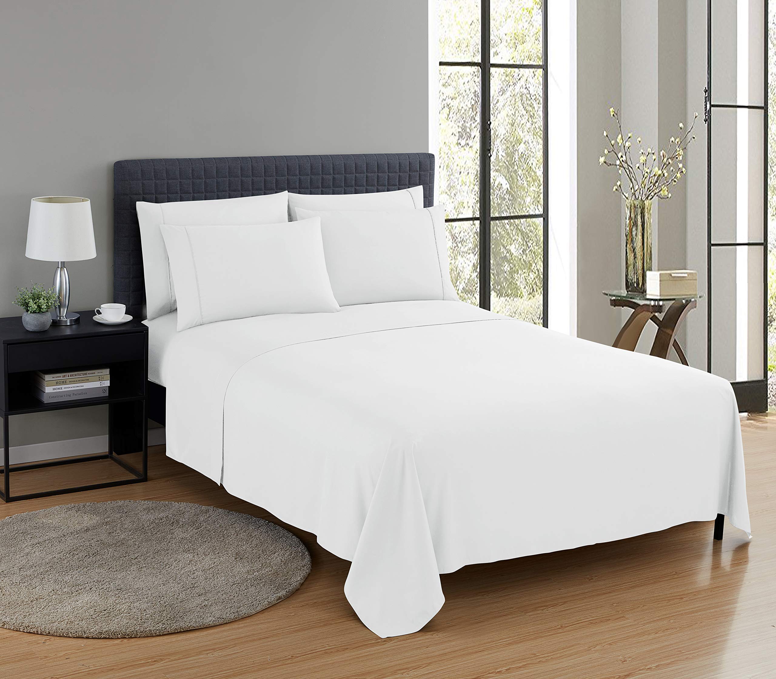 Nestl 4-Piece King Size Bed Sheet Set - Ultra Soft Microfiber Bedding with Fitted Sheet, Flat Sheet & 2 Pillowcases - Breathable & Wrinkle Resistant - Perfect for Master Bedroom, Guest Room & Vacation Homes - White