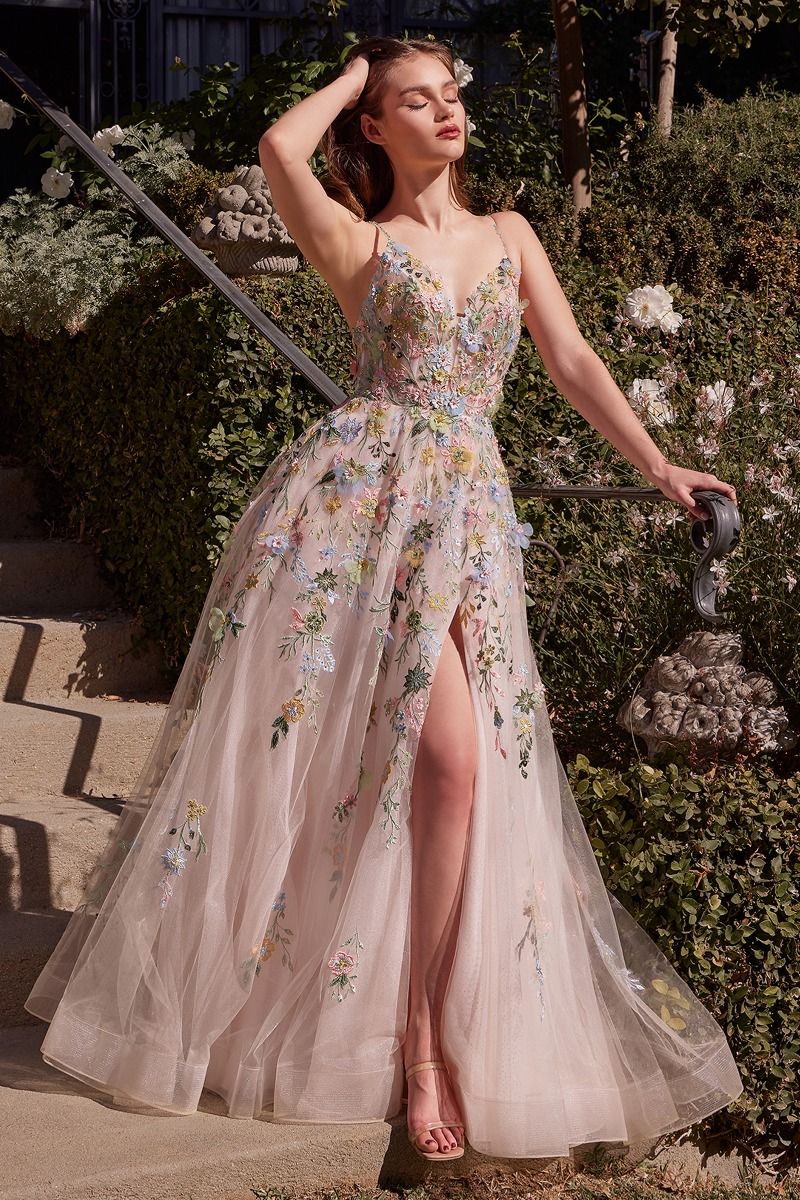 Andrea & Leo A1460 Multicolor Floral A-Line Gown - Elegant Party Dress for Weddings, Prom & Special Occasions