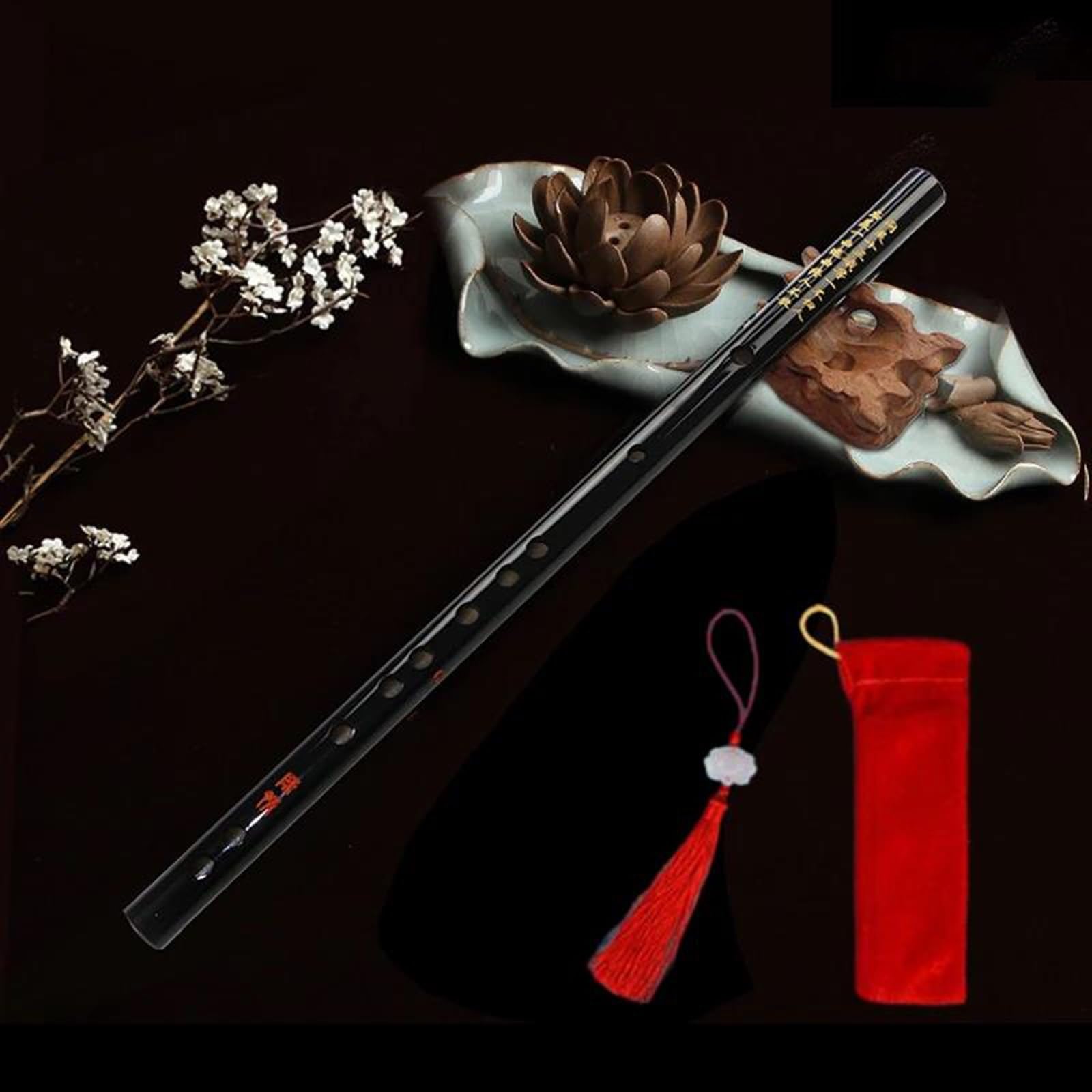 Professional Black Bamboo Flute - Exquisite Handmade Woodwind Instrument for Beginners, Traditional Transverse Flute in Key of E - Perfect for Music Practice, Performances & Cultural Events