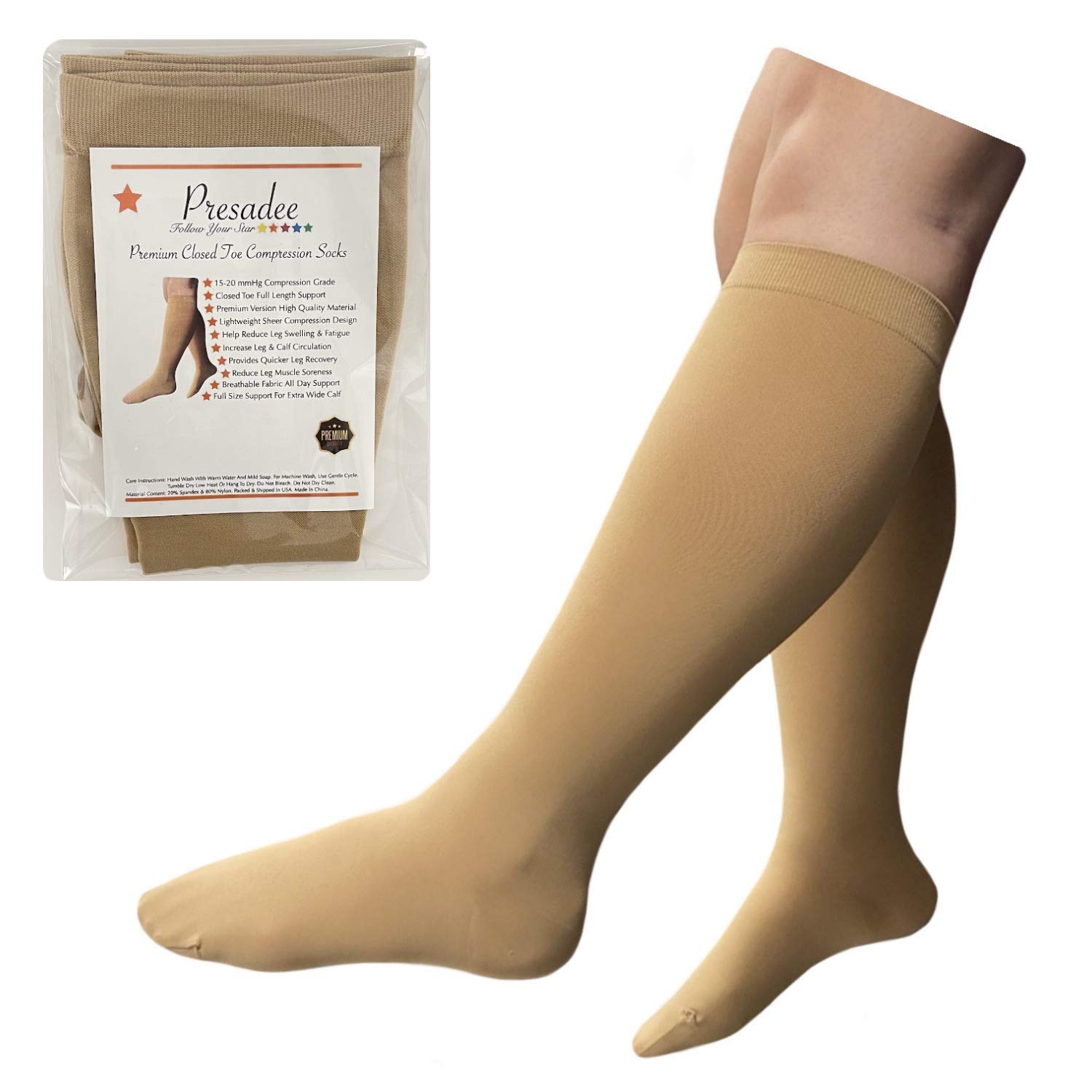 Premium 15-20 mmHg Moderate Compression Socks for Women & Men - Closed Toe Sheer Support Stockings for Circulation, Travel & Work Comfort