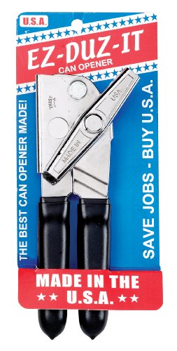 EZ-DUZ-IT Deluxe Can Opener with Comfortable Black Non-Slip Grips - Heavy Duty Kitchen Tool for Effortless Can Opening - Perfect for Home, Camping & Emergency Preparedness