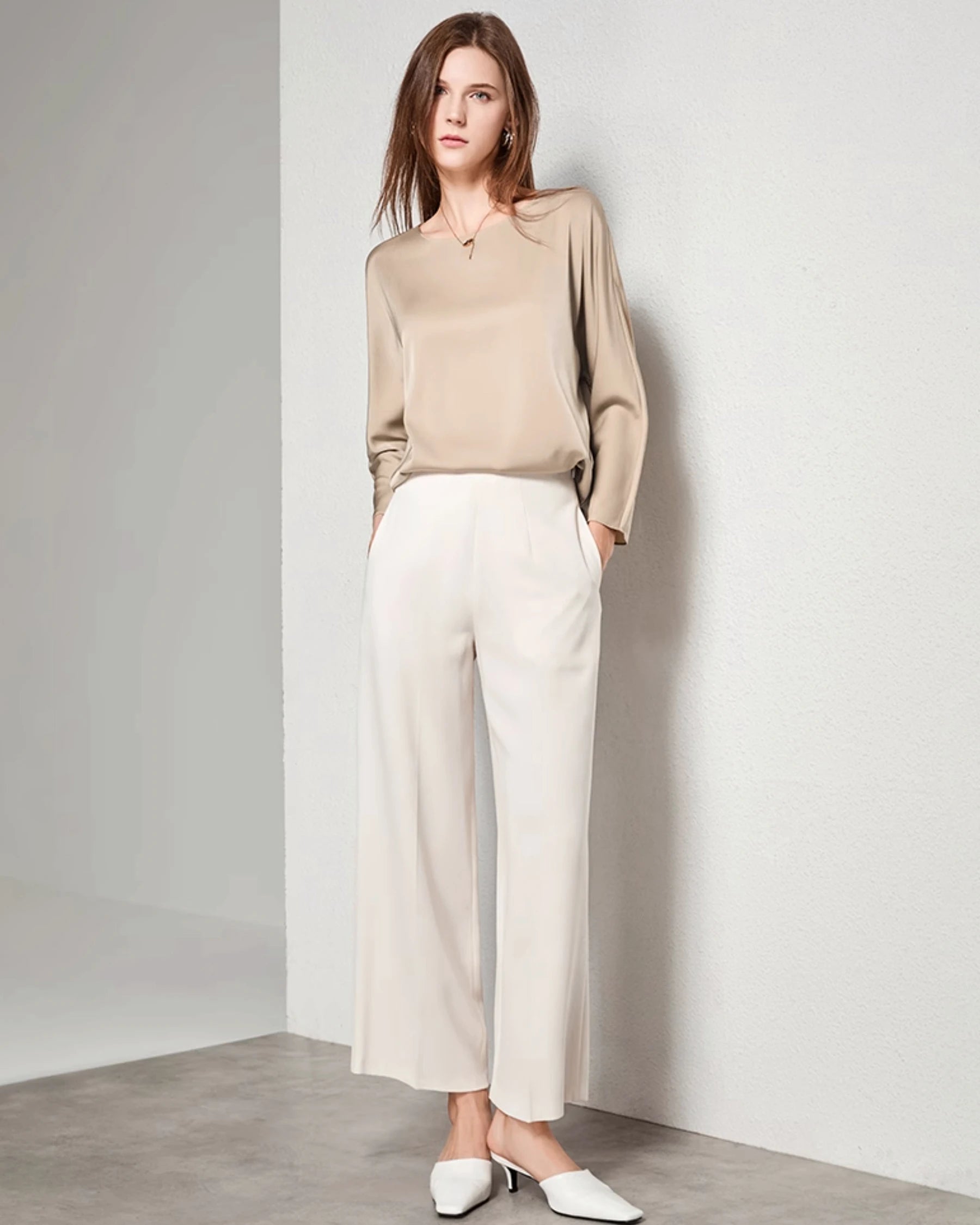 Women's Basic Round Neck Silk Blouse - Elegant & Comfortable Silk Shirt for Work & Casual Wear | Perfect for Office, Date Night & Special Occasions
