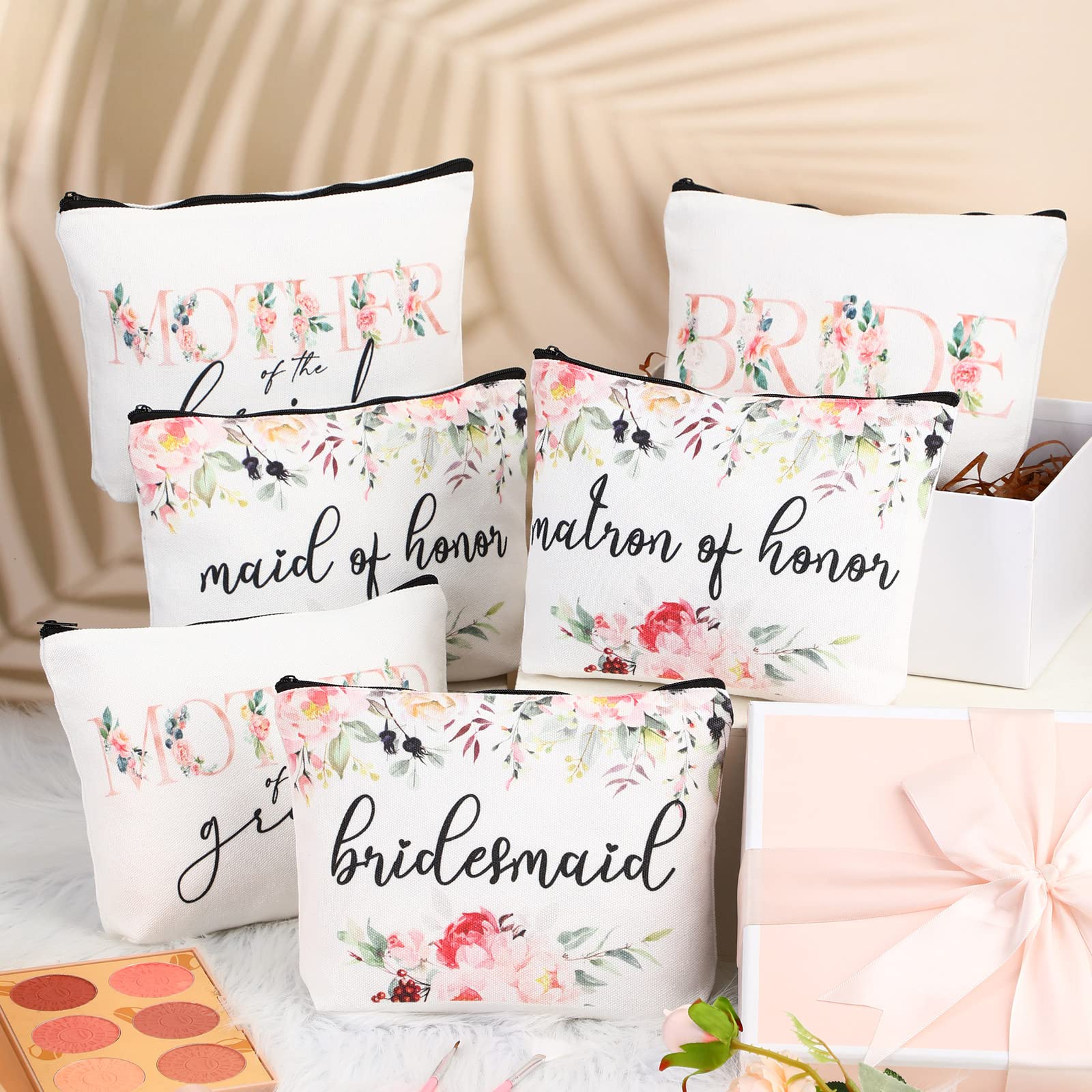 10 Pack Floral Print Bridesmaid Makeup Bags - Wedding Cosmetic Bags for Bride & Bridesmaids, Canvas Gift Bags for Bridal Shower & Wedding Party - Perfect for Travel, Bachelorette Parties & Bridal Events