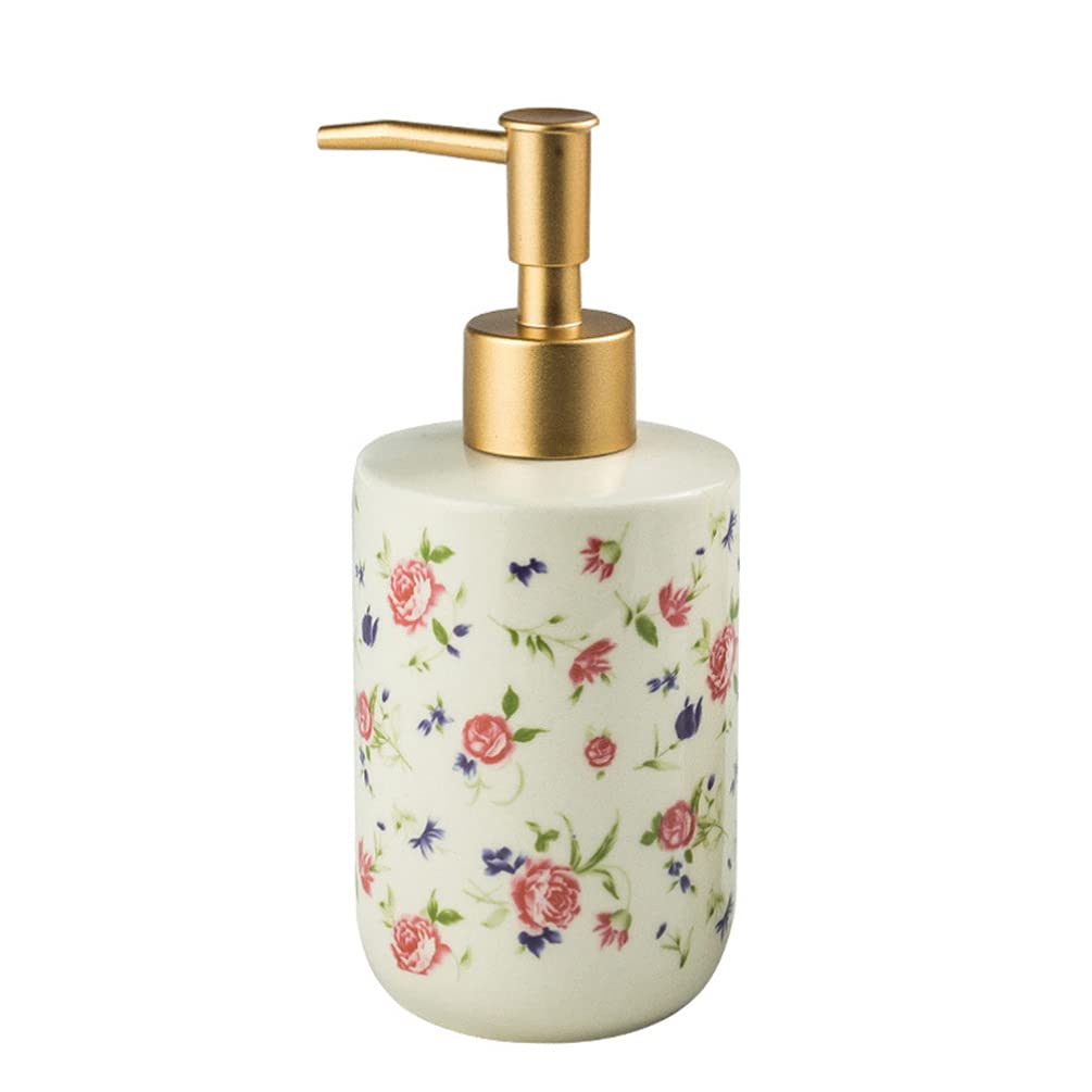 Vintage Ceramic Pump Bottle 320ml - Refillable Lotion Dispenser with Floral Print for Home, Travel & Outdoor Use | Perfect for Shampoo, Soap & Liquid Storage | Elegant Countertop Decor