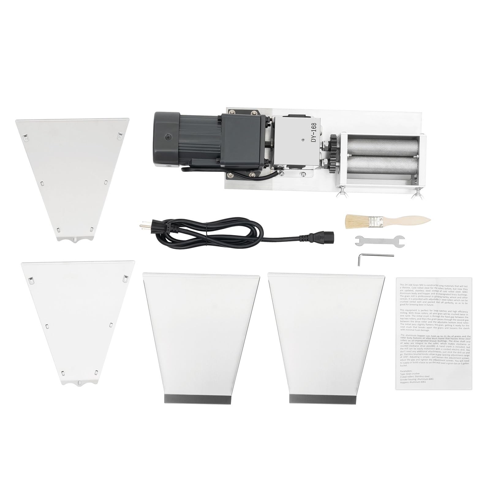60W Electric Grain Mill Grinder - Stainless Steel Malt Crusher for Barley, Corn & Wheat - Home Brewing & Baking - 2 Rollers with 11lbs Hopper - Food Grade 110V US Plug (Perfect for Home Brewers, Bakers & Coffee Enthusiasts)